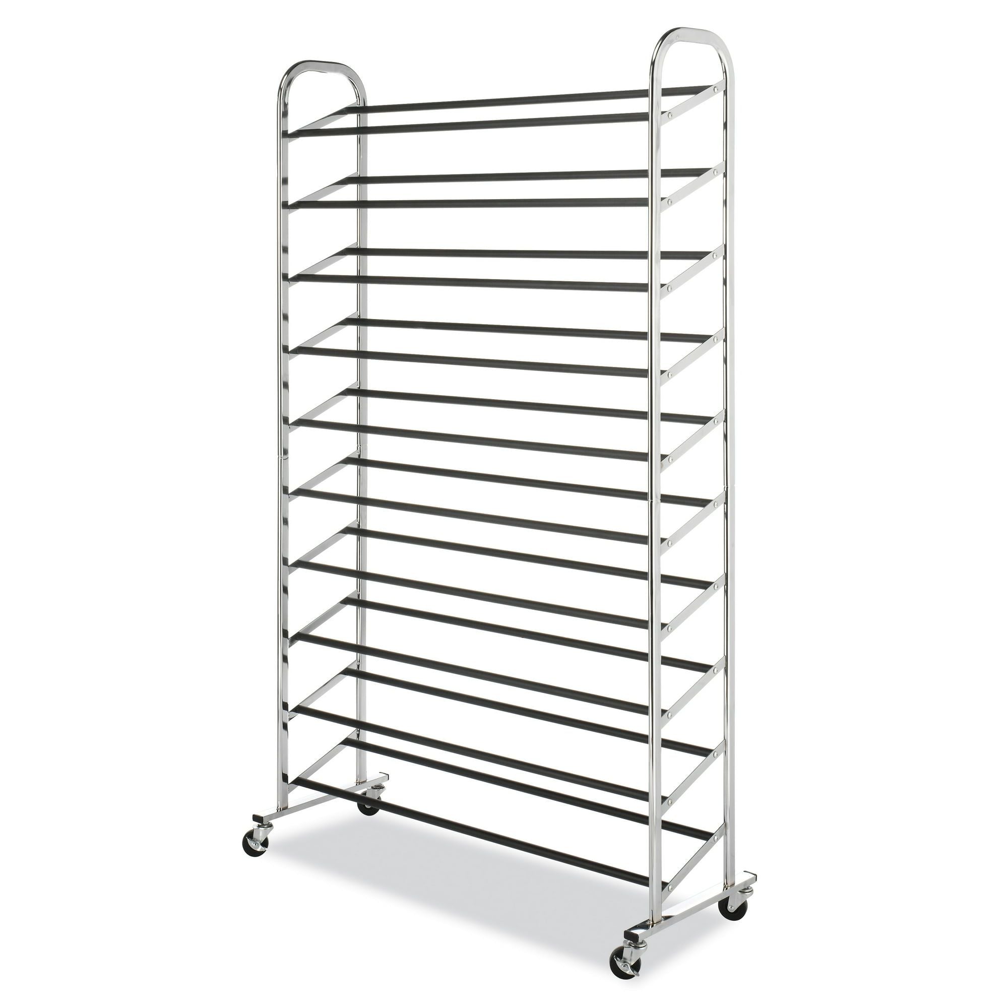 10-Tier Rolling 50 Pair Shoe Rack Metal chrome(D0102H20WYA)