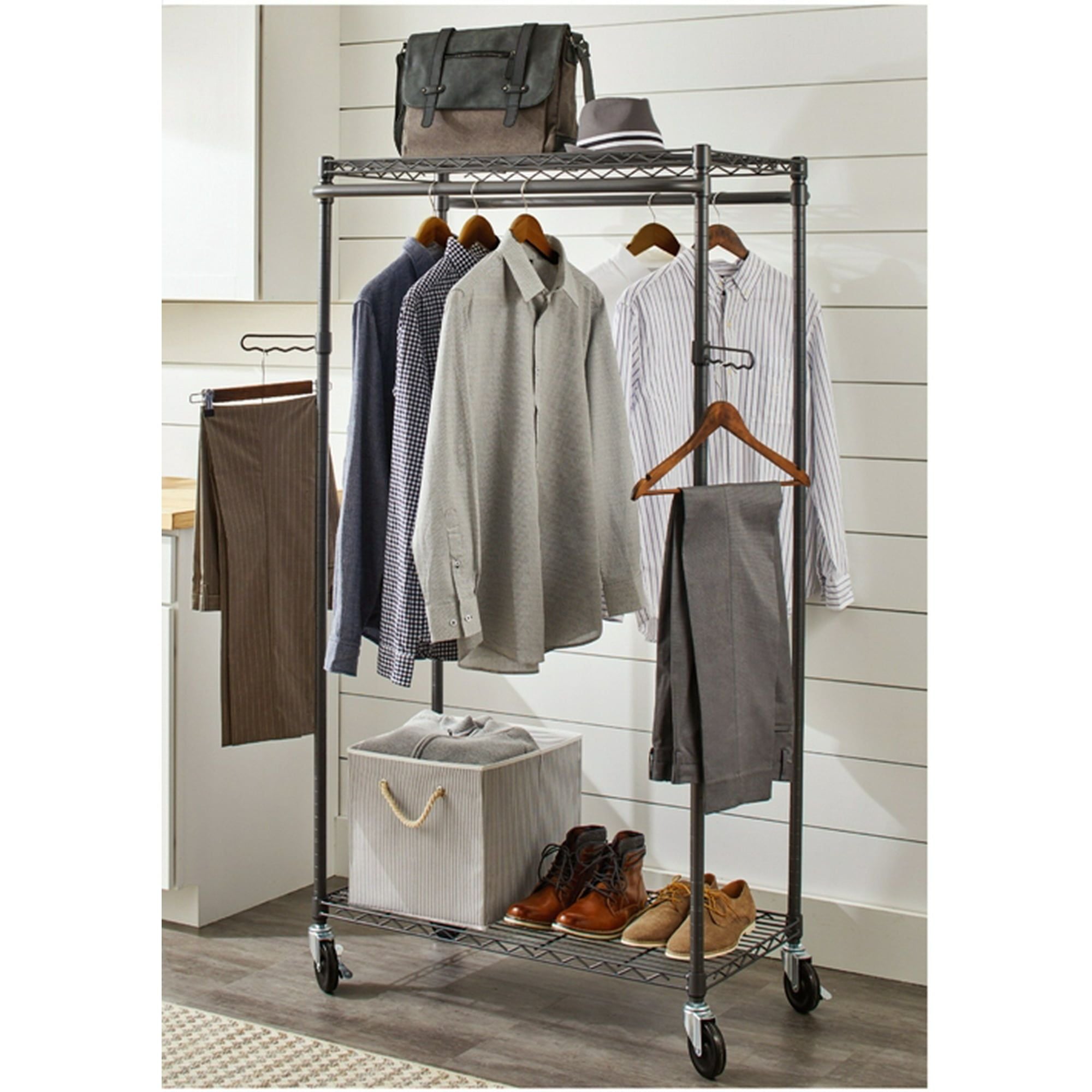 Double Hanging garment Rack 382in Wx 236in Dx 661in H gunmetal Finish gray(D0102H2LT5A)