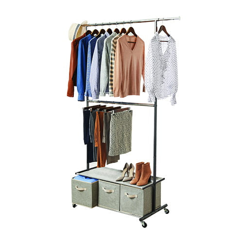 2 Tier garment Rack with 3 Drawer closet Organizer  gray(D0102H2LTRg)