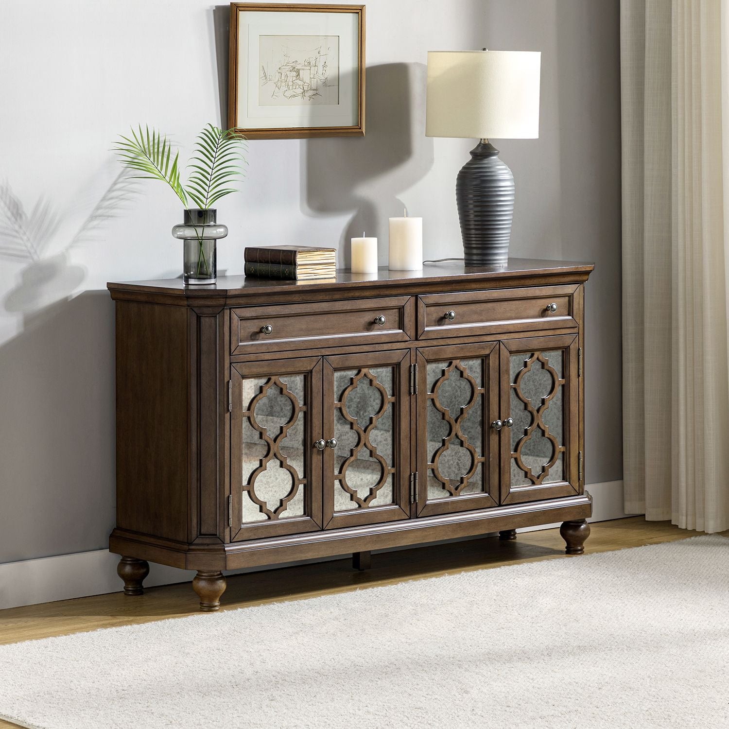 Fjodor 58 Wide 2 Drawer Sideboard-WALNUT(D0102H5AZ22)