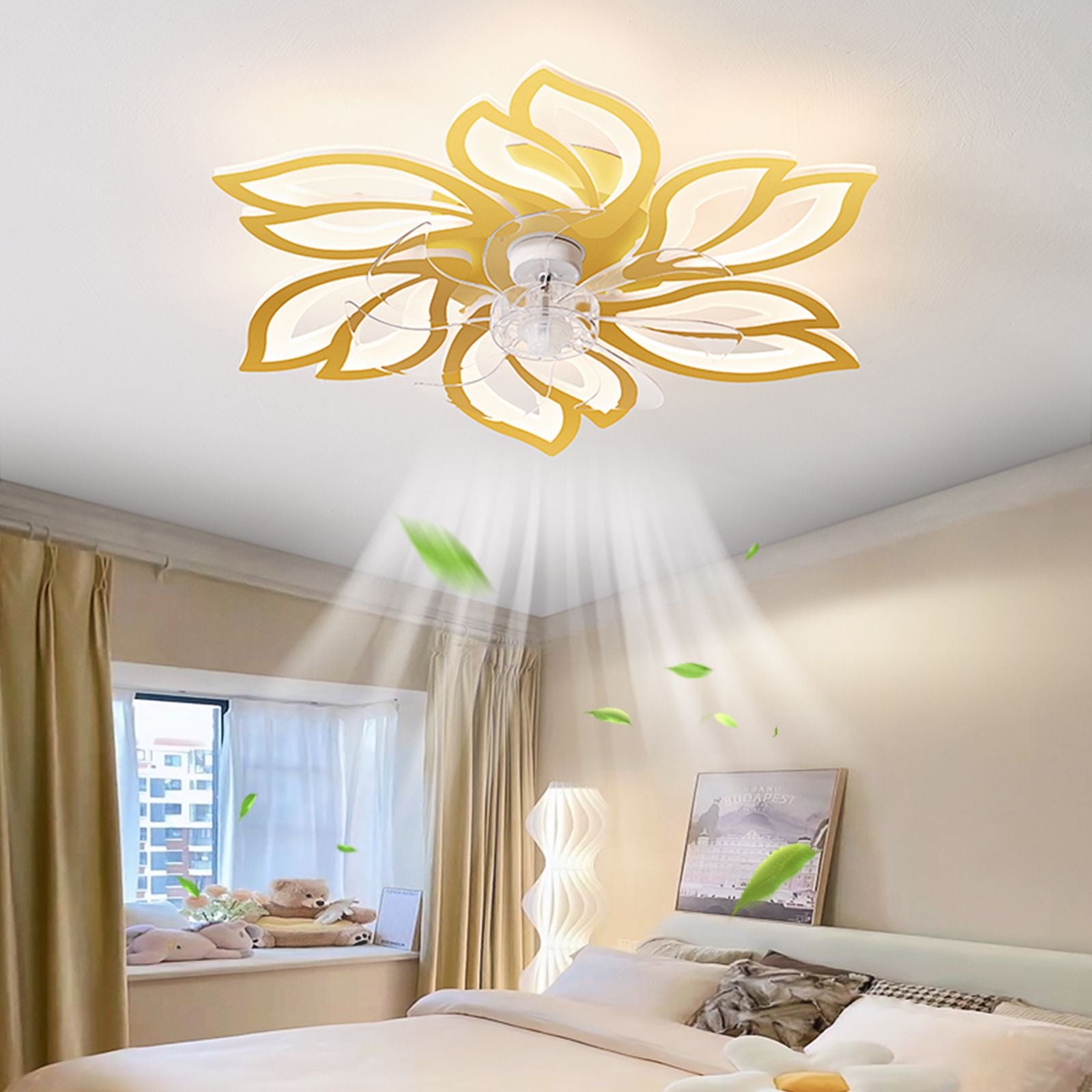 26Inches ceiling Fan with Lights Remote control Dimmable LED, 6 gear Wind Speed Fan Light(D0102H5gP02)