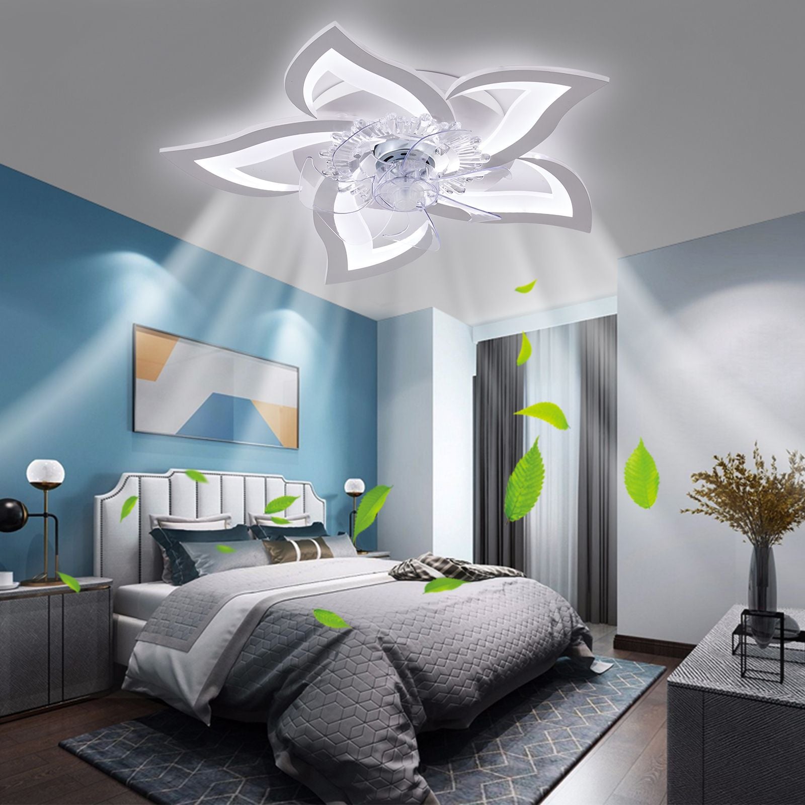 27Inches ceiling Fan with Lights Remote control Dimmable LED, 6 gear Wind Speed Fan Light(D0102H5gP0X)