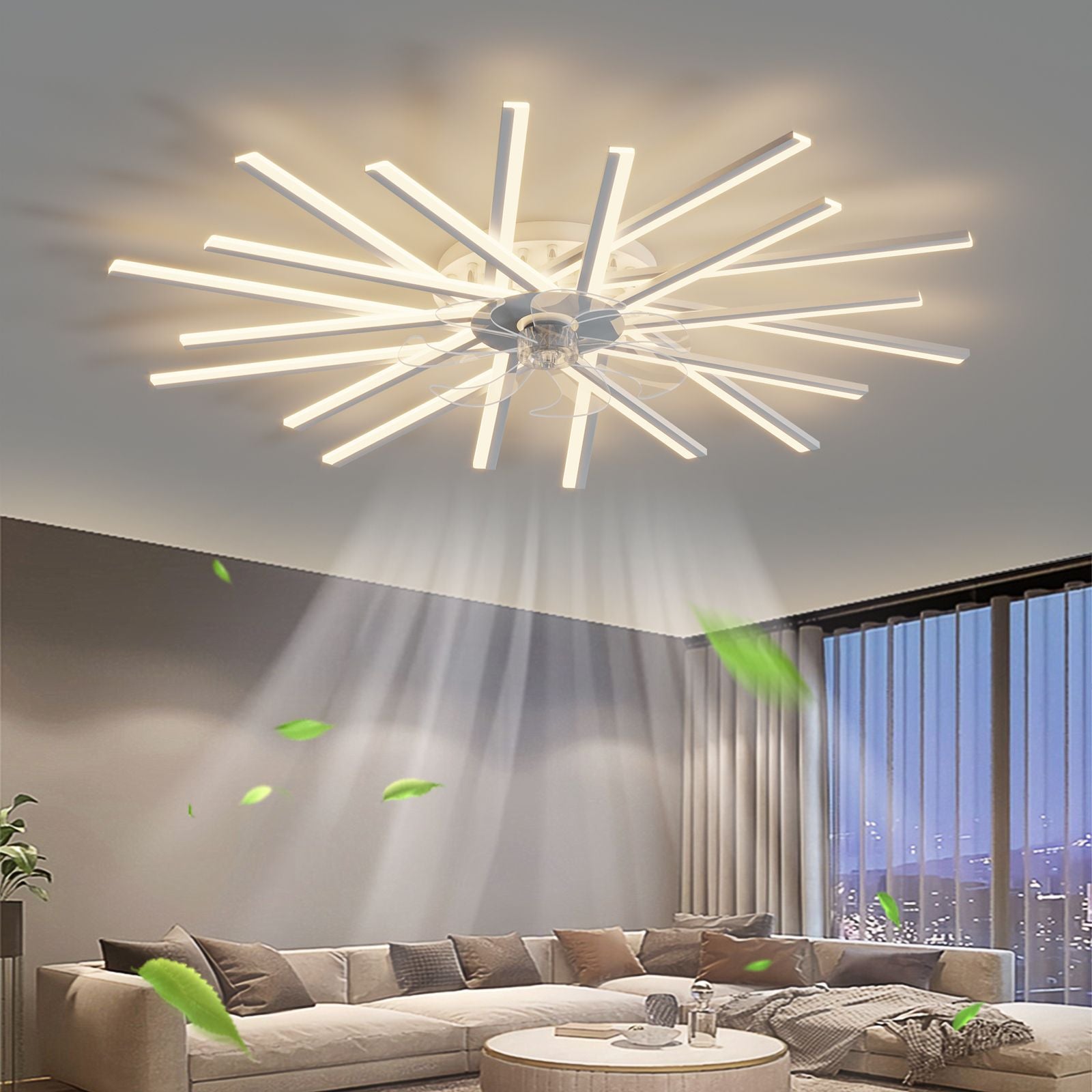 45Inches ceiling Fan with Lights Remote control Dimmable LED, 6 gear Wind Speed Fan Light(D0102H5gP2T)