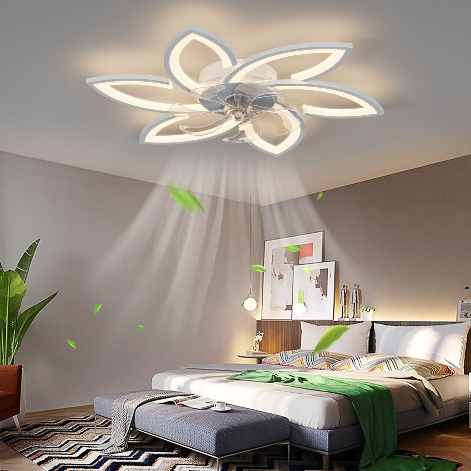 31Inches ceiling Fan with Lights Remote control Dimmable LED, 6 gear Wind Speed Fan Light(D0102H5gP7J)