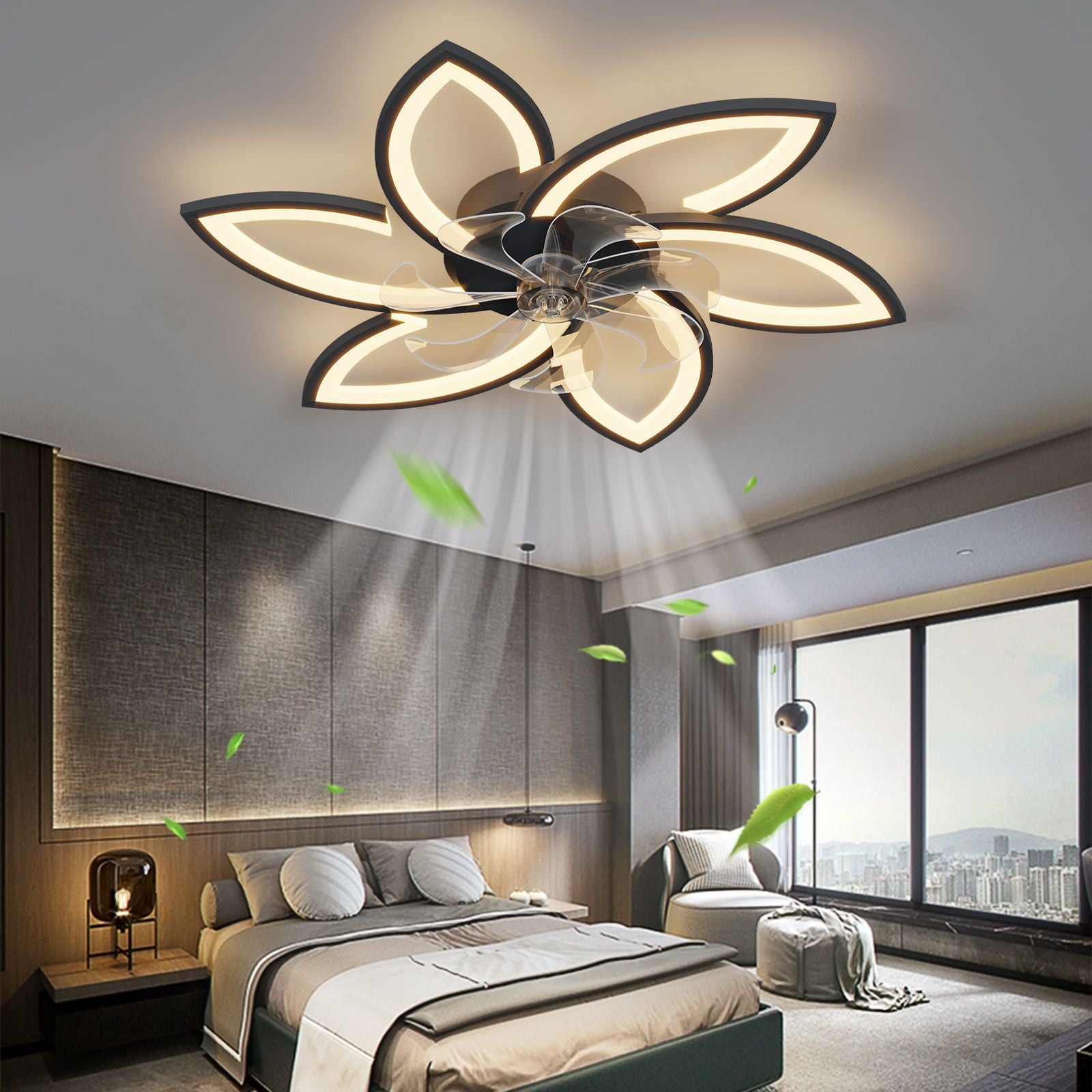 31Inches ceiling Fan with Lights Remote control Dimmable LED, 6 gear Wind Speed Fan Light(D0102H5gPE2)