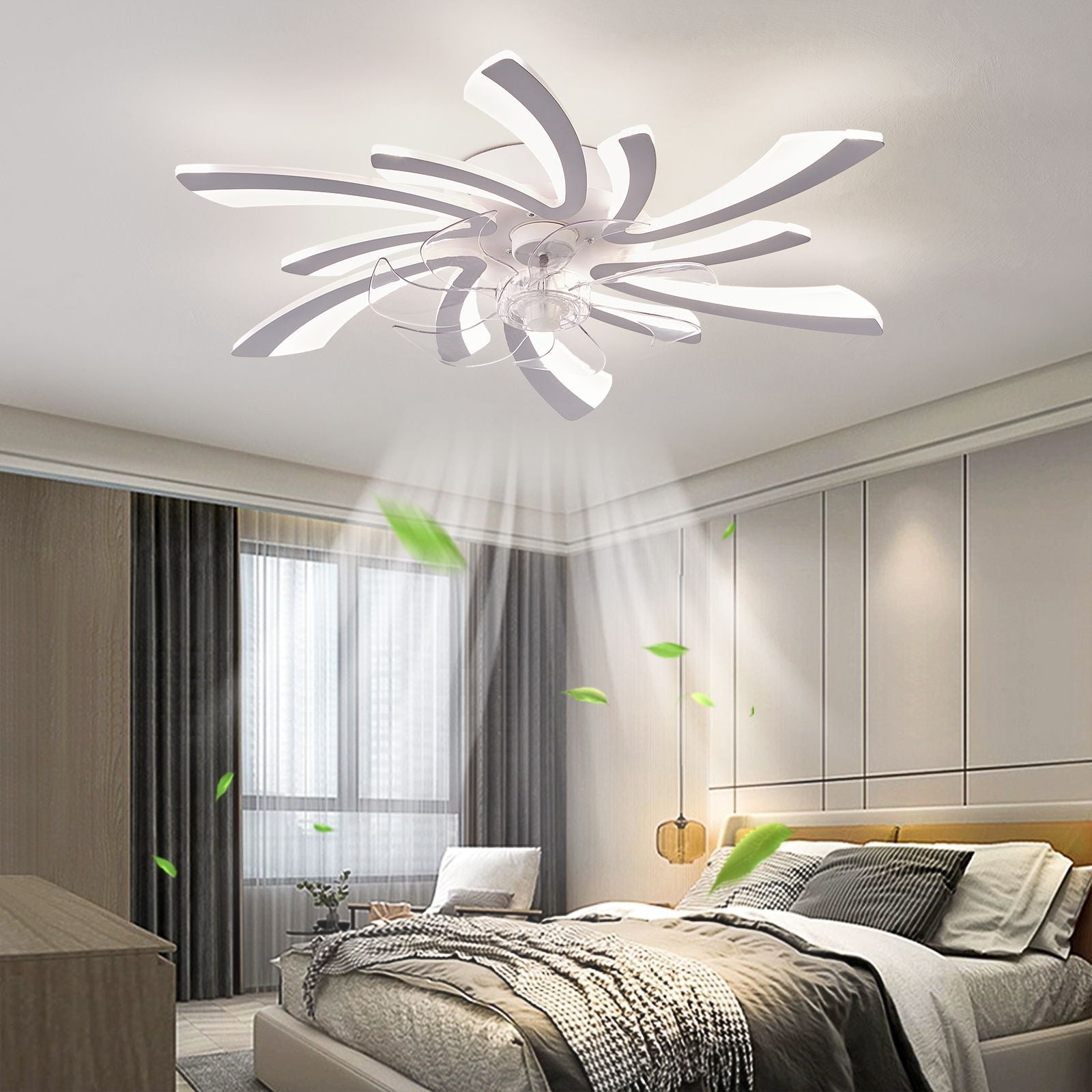 31Inches ceiling Fan with Lights Remote control Dimmable LED, 6 gear Wind Speed Fan Light(D0102H5gPgJ)