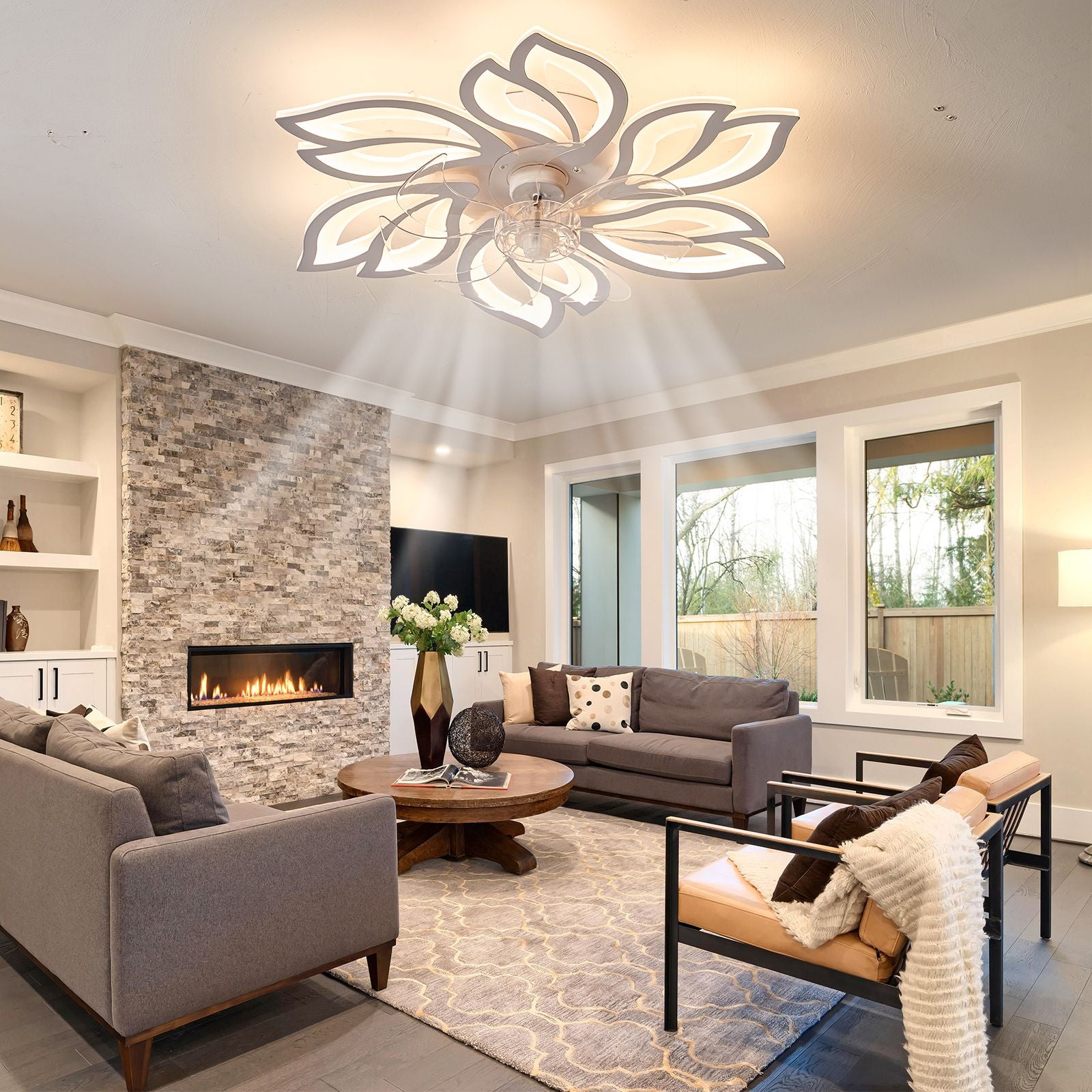 26Inches ceiling Fan with Lights Remote control Dimmable LED, 6 gear Wind Speed Fan Light(D0102H5gPgP)