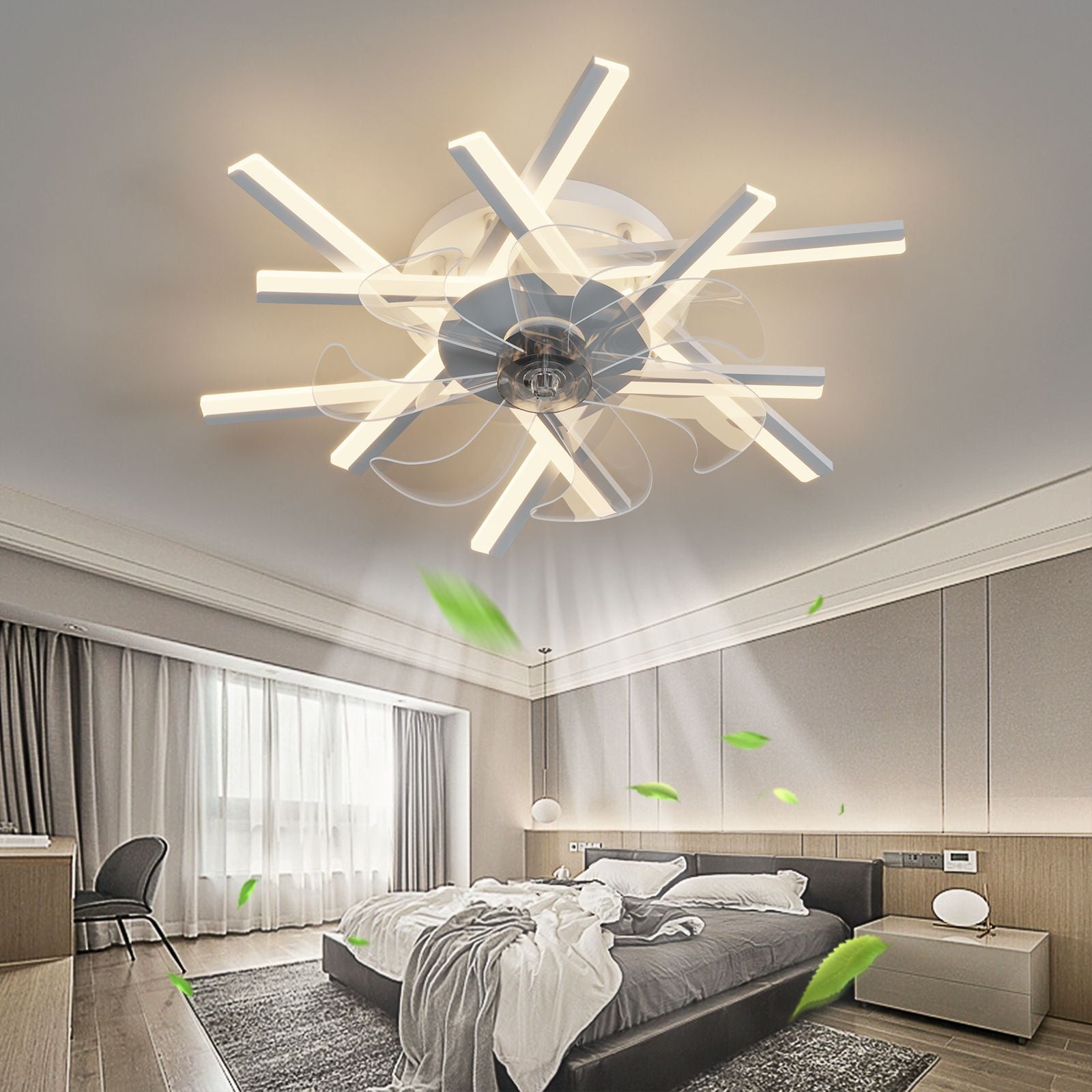 24Inches ceiling Fan with Lights Remote control Dimmable LED, 6 gear Wind Speed Fan Light(D0102H5gPLJ)