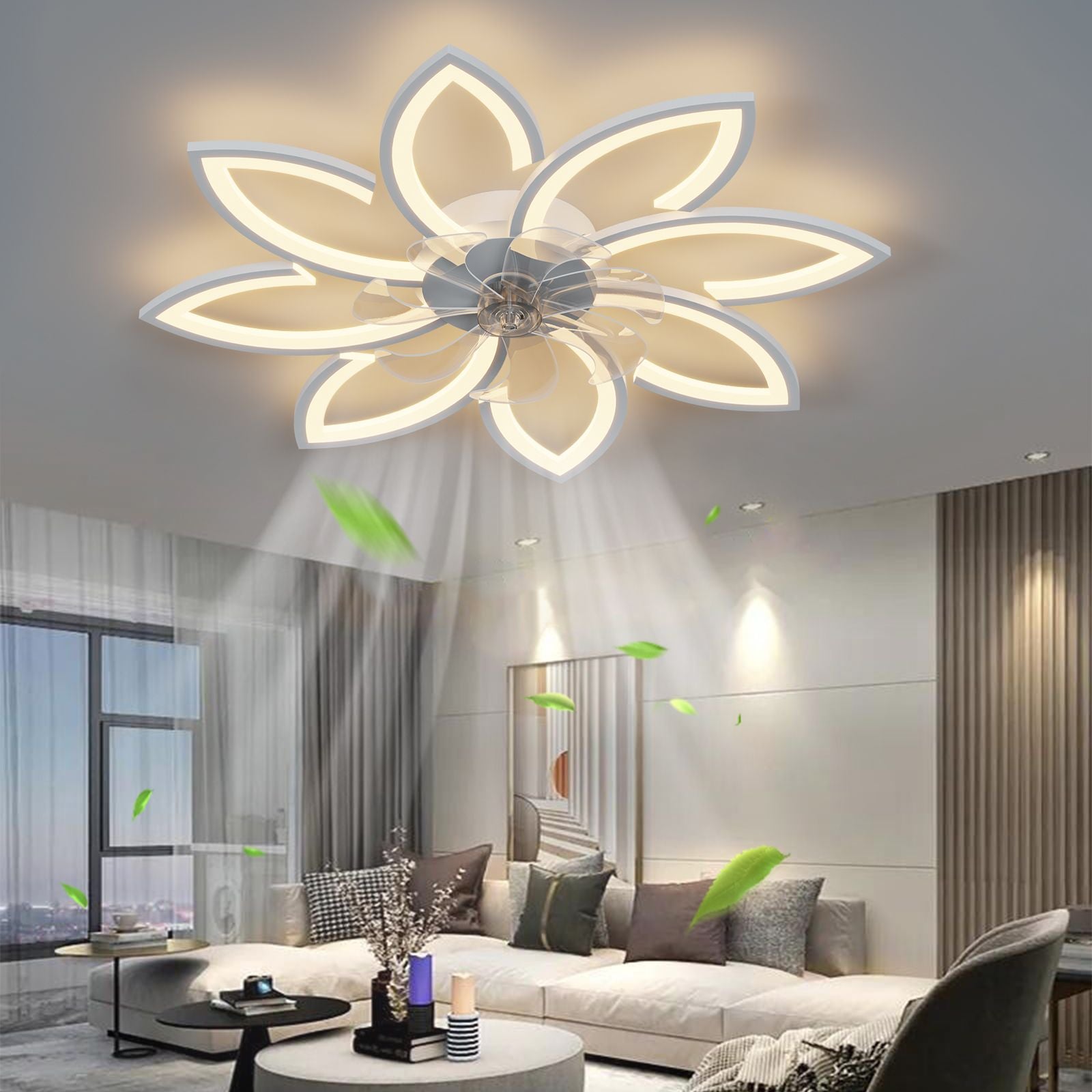 35Inches ceiling Fan with Lights Remote control Dimmable LED, 6 gear Wind Speed Fan Light(D0102H5gPLP)