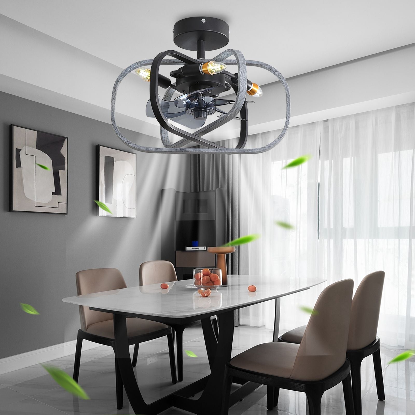 19Inches American Retro Style ceiling Fan chandeliers, Three color Switching, Remote control, 6 gear Wind Speed Fan Light(D0102H