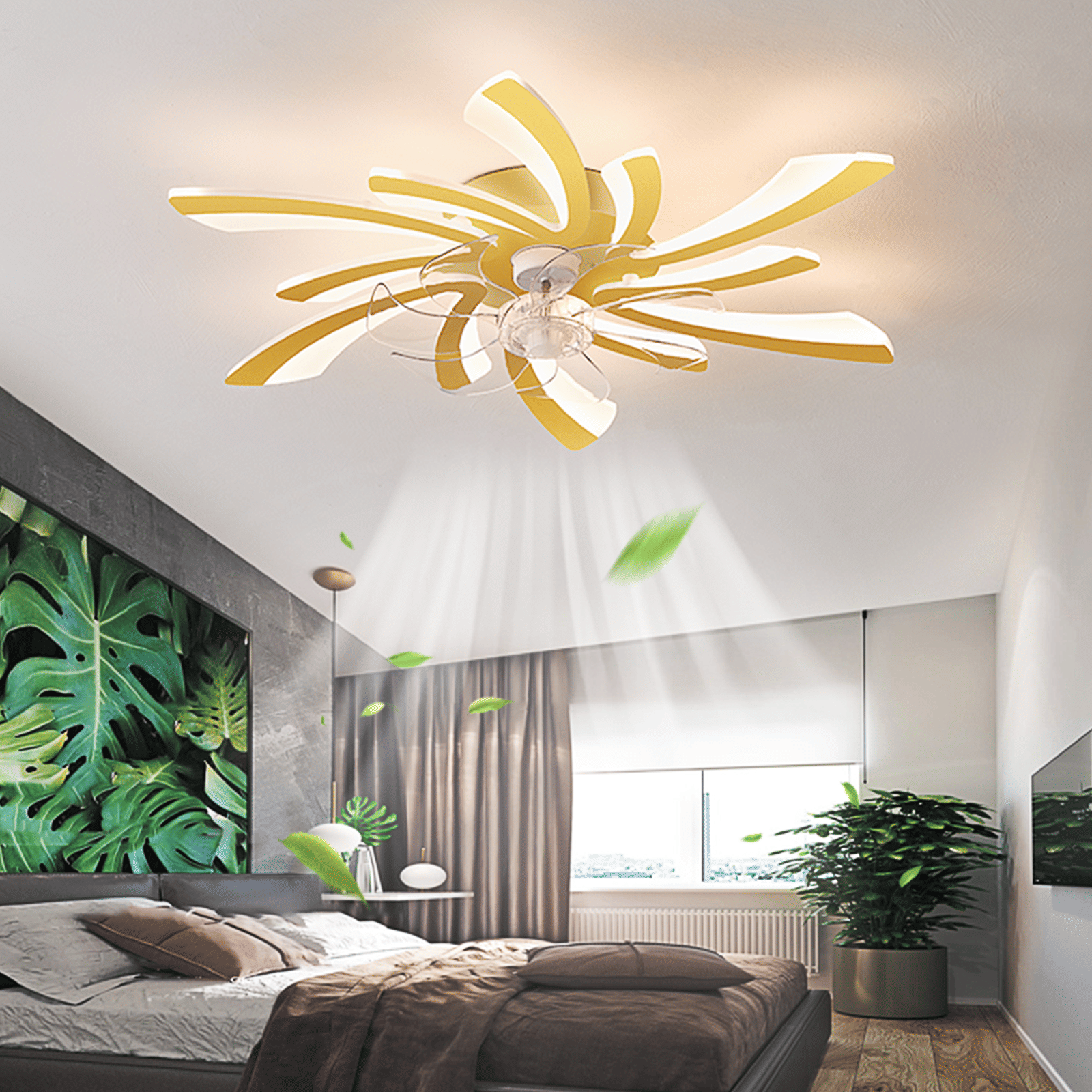 31Inches ceiling Fan with Lights Remote control Dimmable LED, 6 gear Wind Speed Fan Light(D0102H5gUEX)