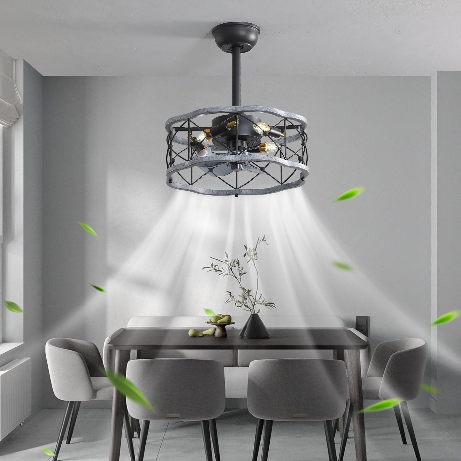 18Inches American Retro Style ceiling Fan chandeliers, Three color Switching, Remote control, 6 gear Wind Speed Fan Light(D0102H