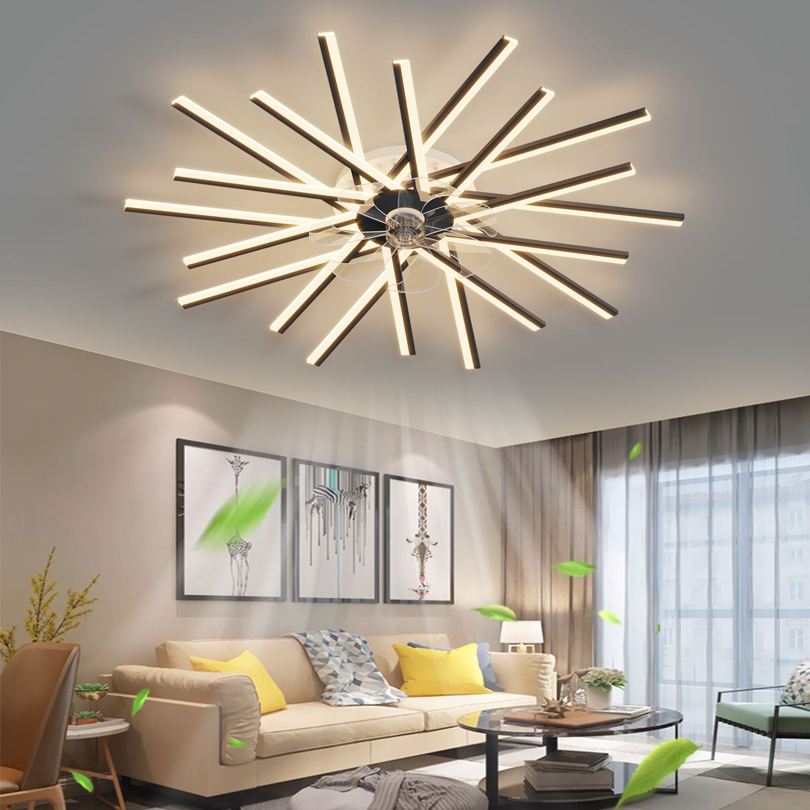 45Inches ceiling Fan with Lights Remote control Dimmable LED, 6 gear Wind Speed Fan Light(D0102H5gUPP)
