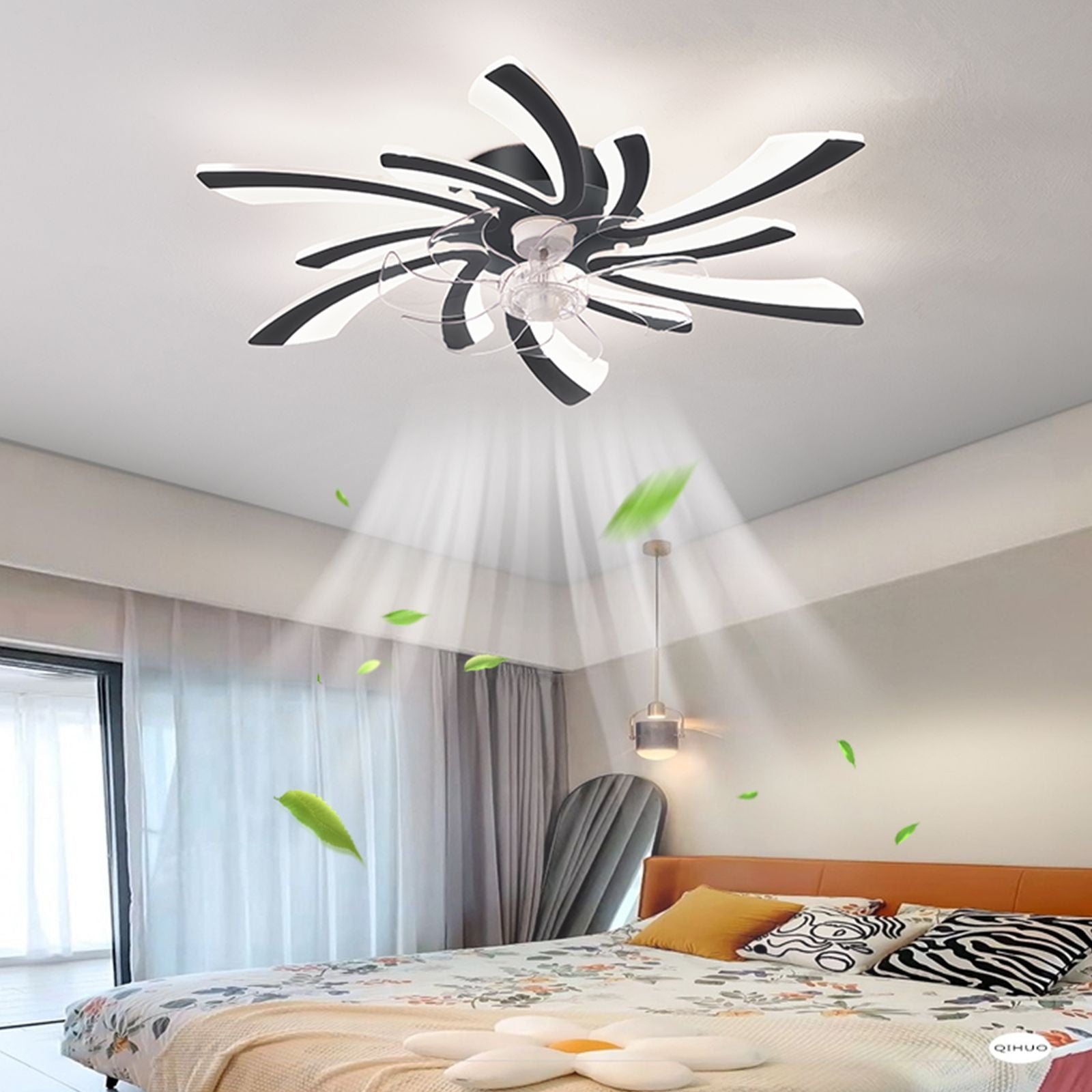 31Inches ceiling Fan with Lights Remote control Dimmable LED, 6 gear Wind Speed Fan Light(D0102H5L52P)