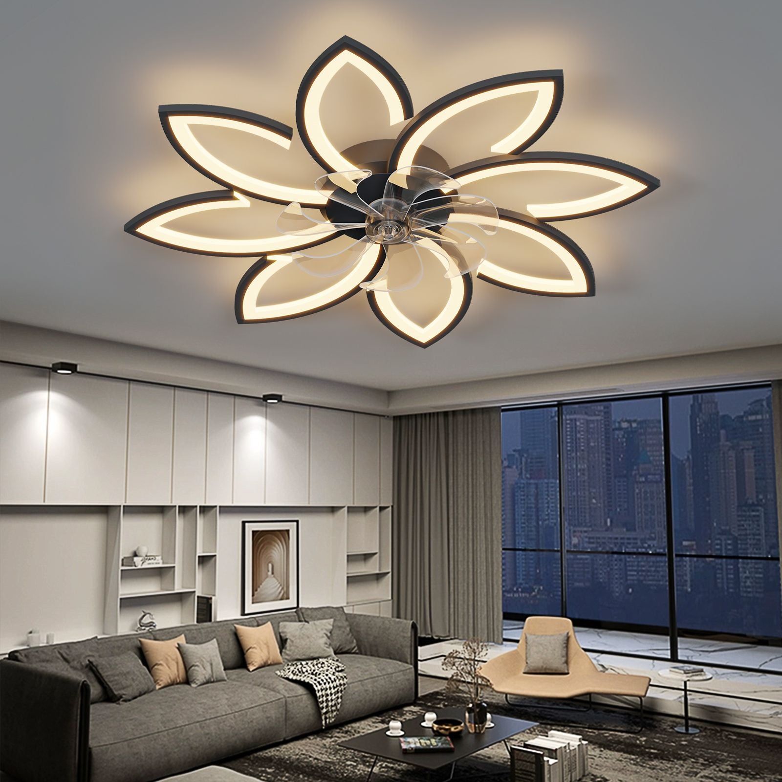 35Inches ceiling Fan with Lights Remote control Dimmable LED, 6 gear Wind Speed Fan Light(D0102H5L5IX)