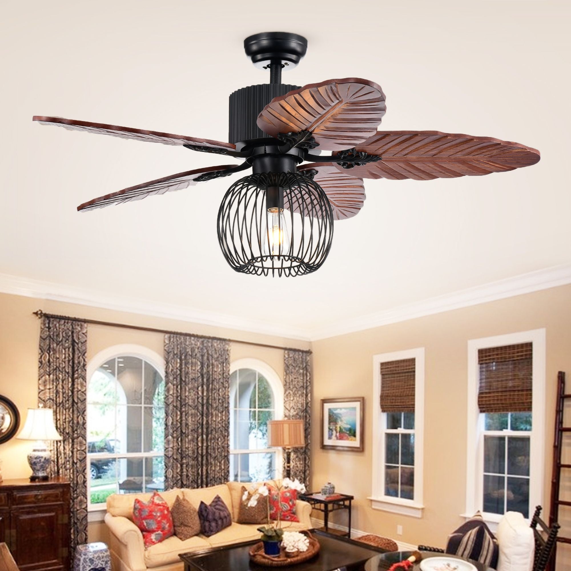 Aguano 48 Inch Lighted Ceiling Fan & Broad Leaf Blades (Remote Controlled)