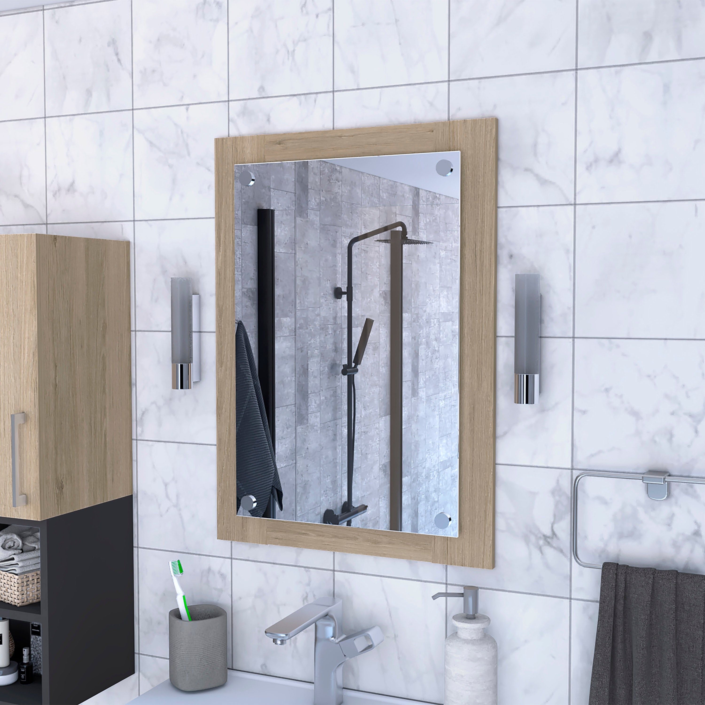Devoux Rectangle Bathroom Mirror Light Pine(D0102H5Q7E8)