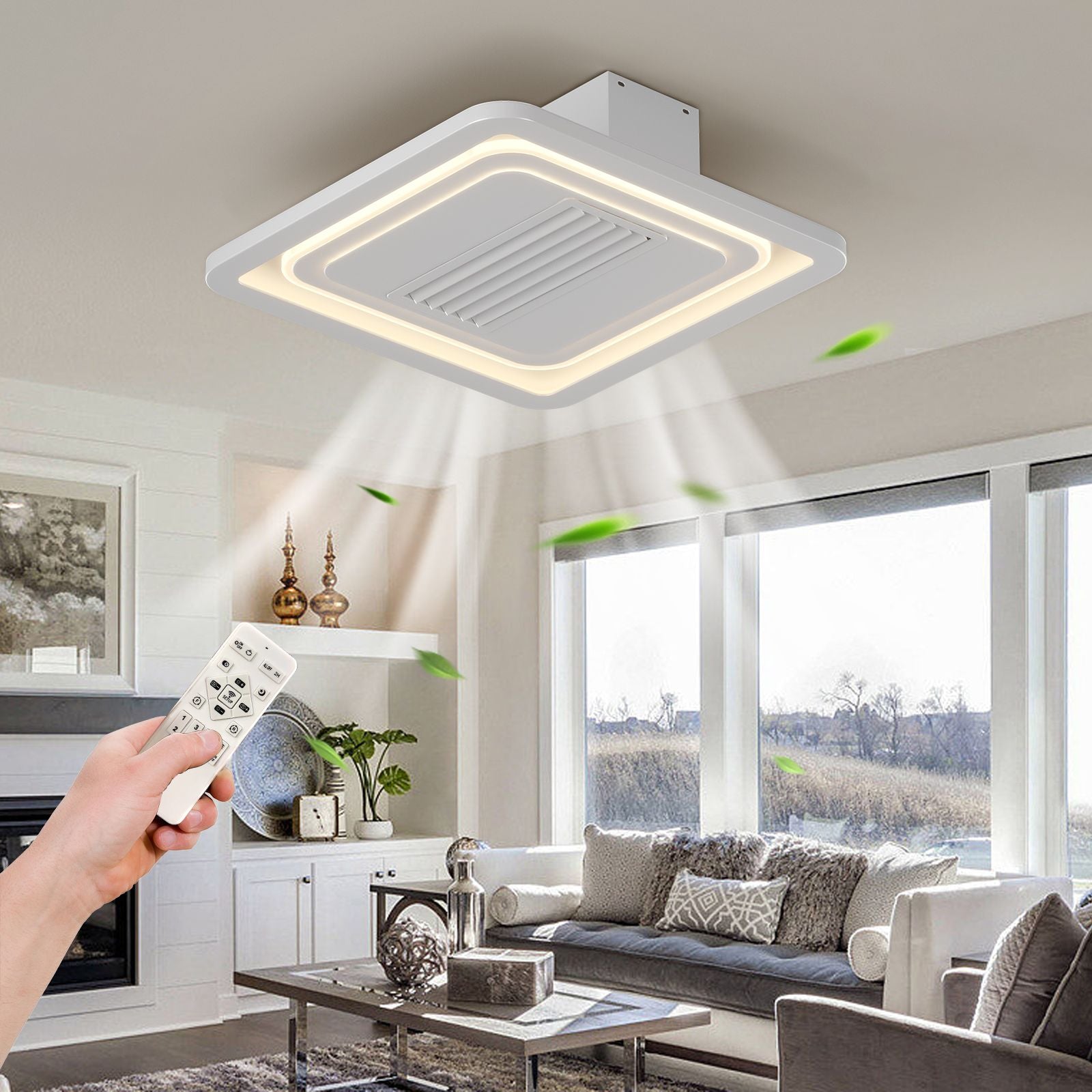 22inch Modern Leafless ceiling Fan with Remote control Removable and Washable, Reversible Motor(D0102H5Wc0J)