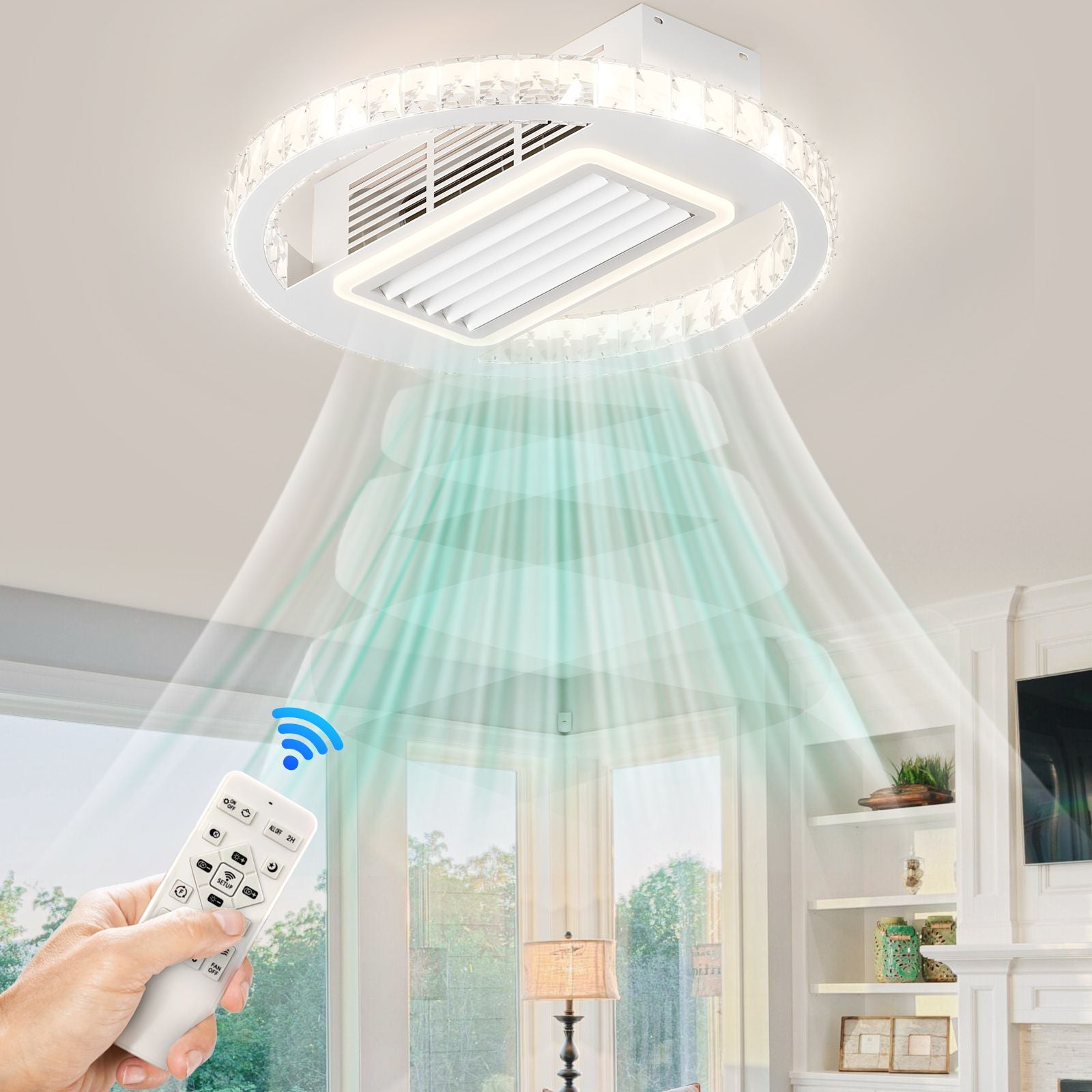 22inch Modern Leafless ceiling Fan with Remote control Removable and Washable, Reversible Motor(D0102H5WcVJ)