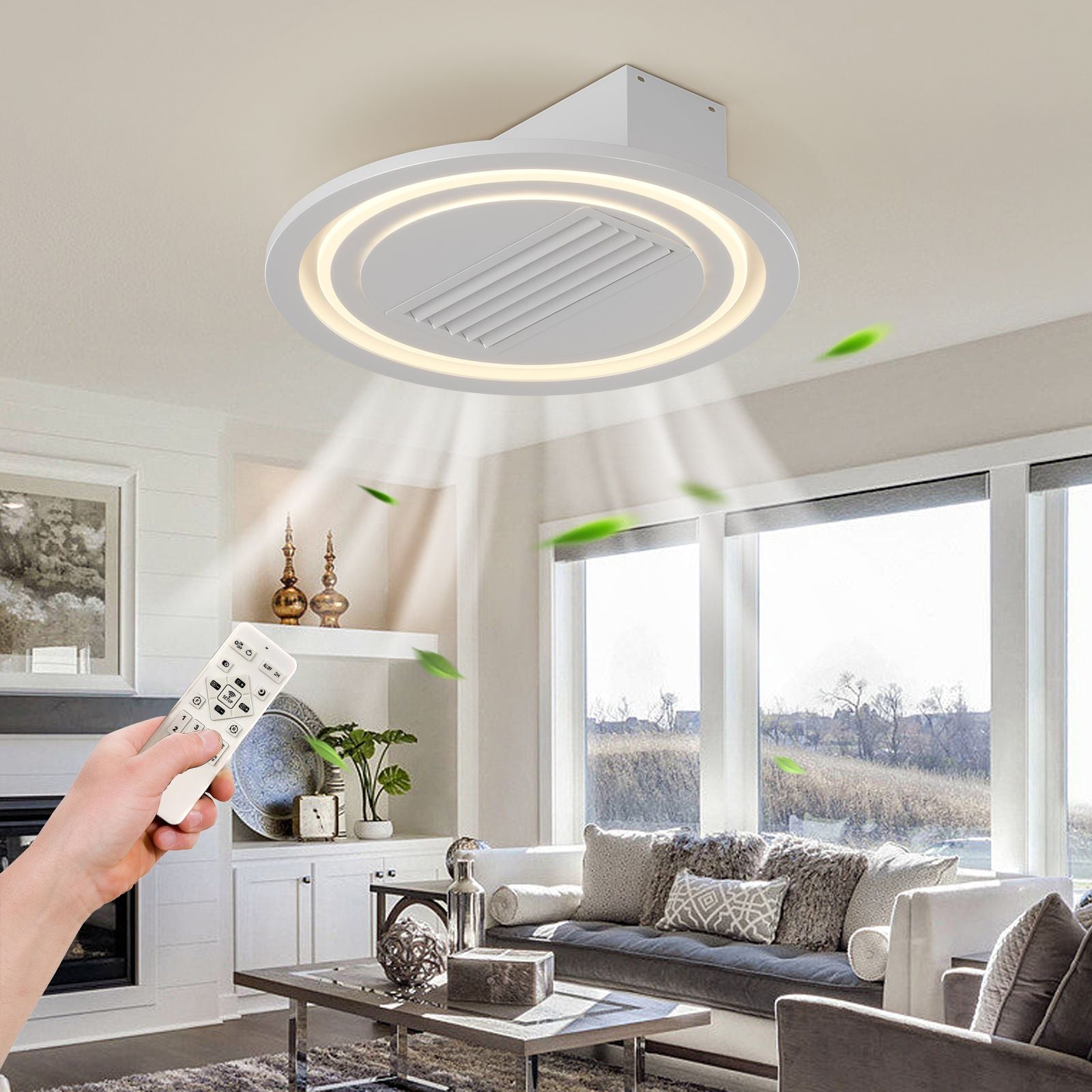 22inch Modern Leafless ceiling Fan with Remote control Removable and Washable, Reversible Motor(D0102H5WcVP)