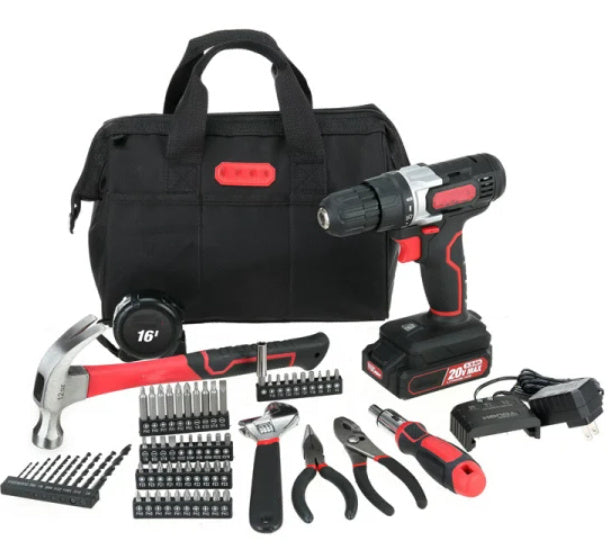 20V Max Lithium-Ion 38 inch cordless Drill  70-Piece Home Tool Set  15Ah Lithium-Ion Battery & charger  Bit Holder  & Storage Ba