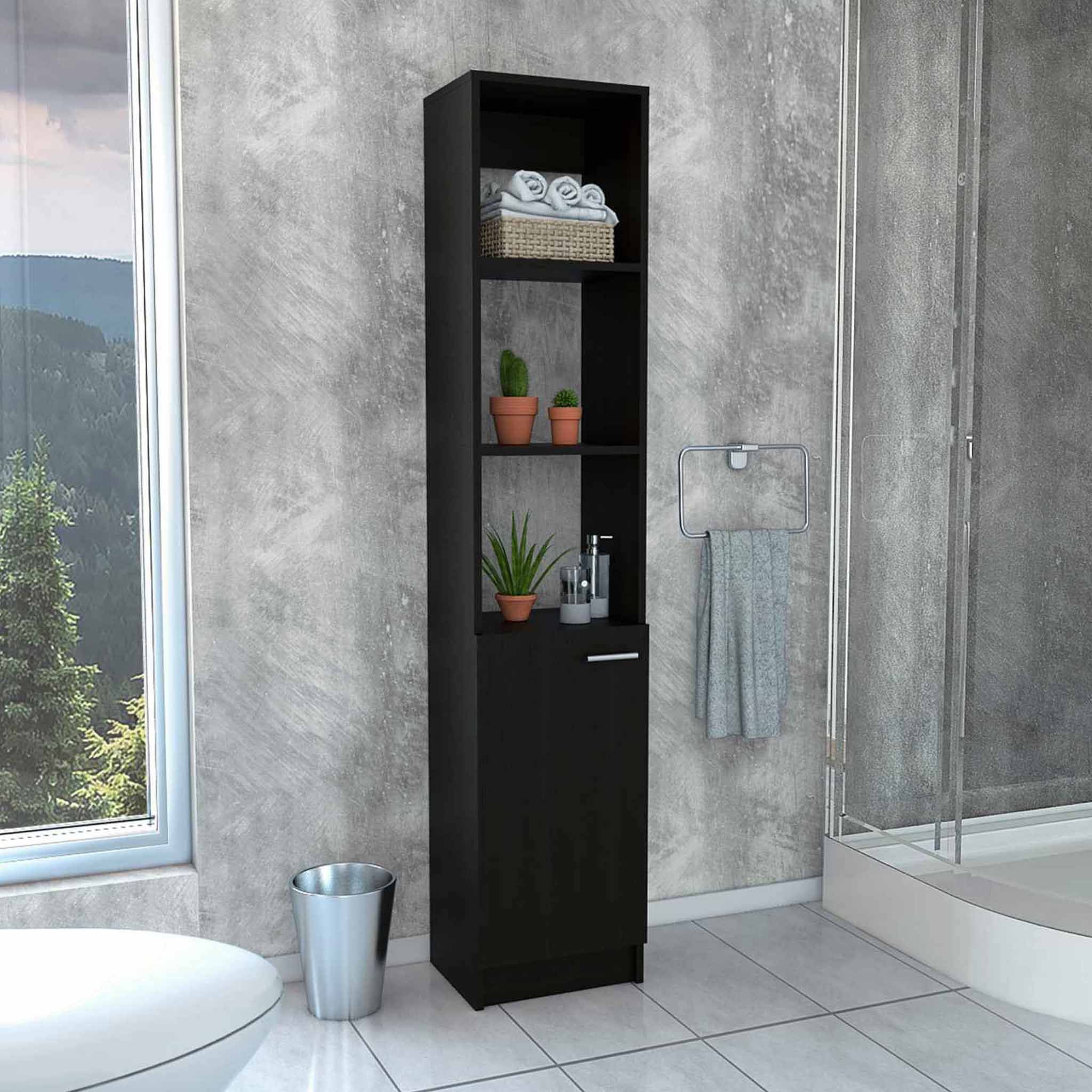 Dowling 2-Shelf Rectangle Linen cabinet Black Wengue(D0102H76HTX)
