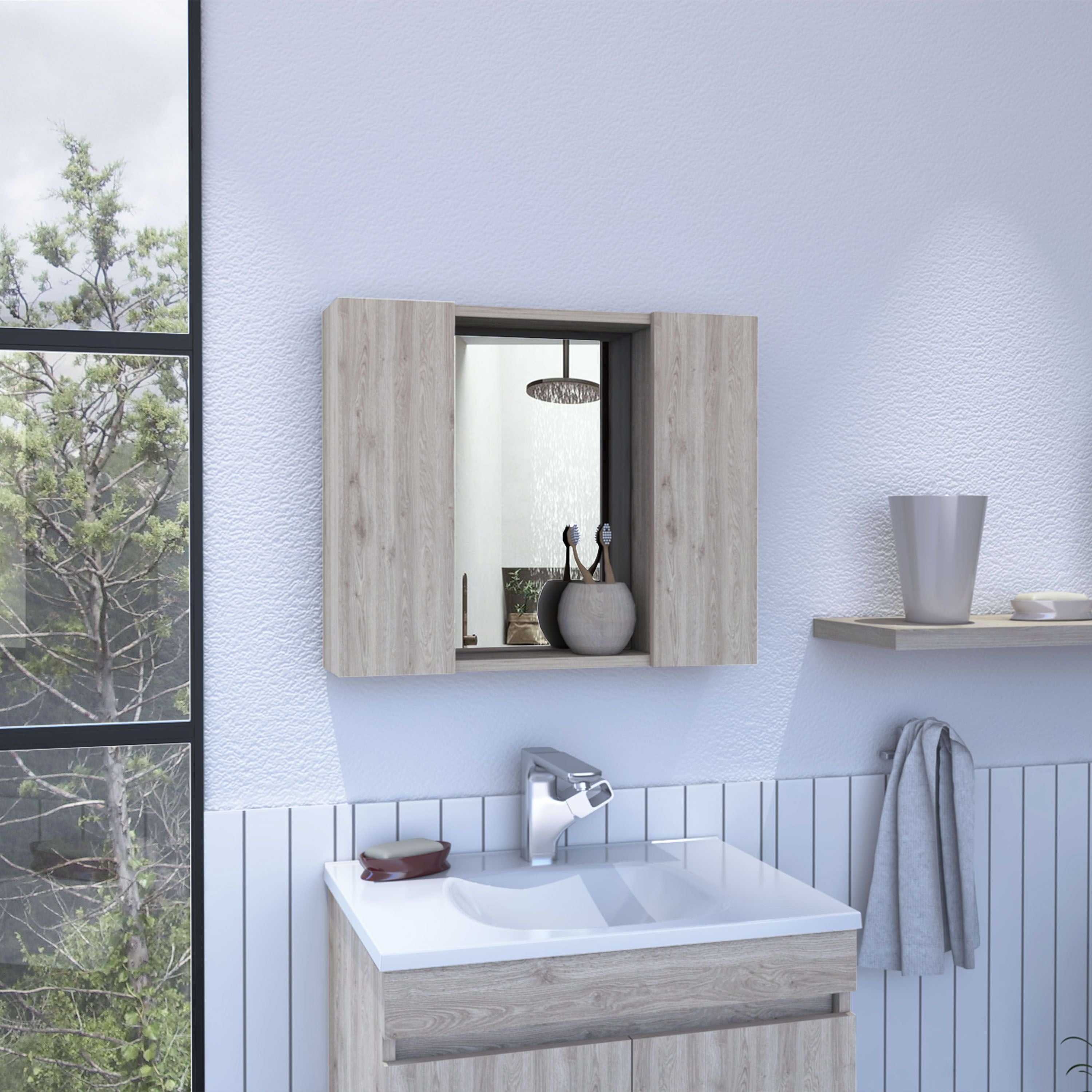 Ellegrini 1-Drawer Medicine cabinet Light grey(D0102H76X1X)