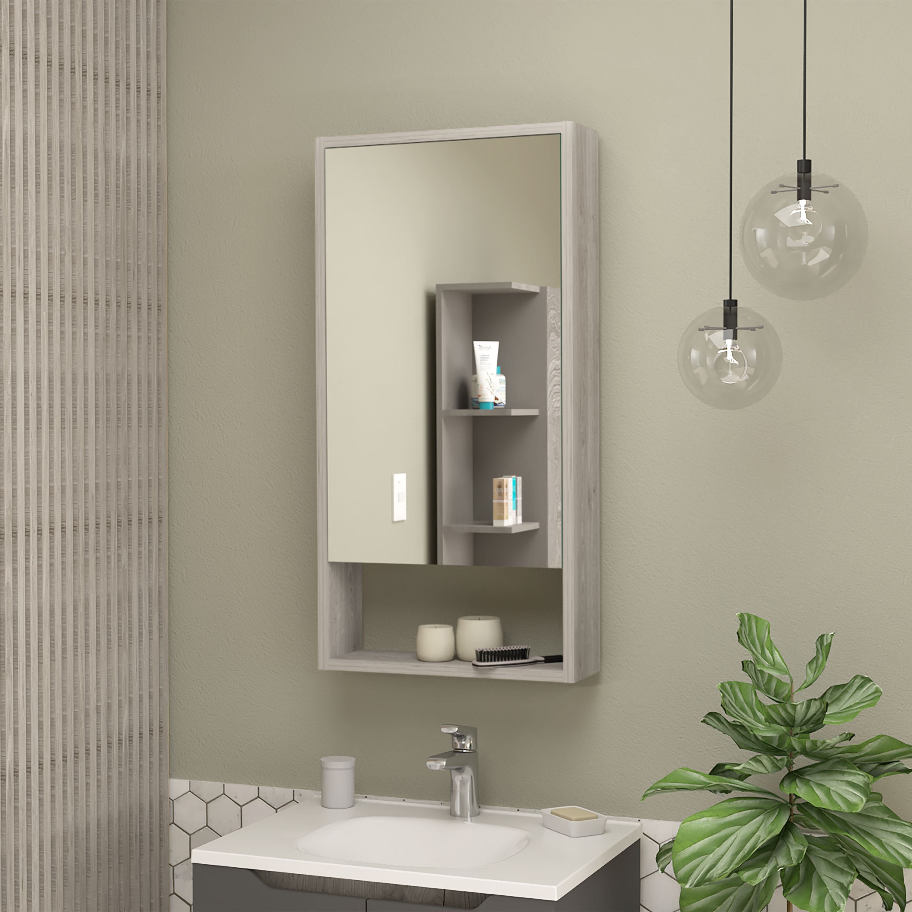 Burlington Rectangle Medicine cabinet with Mirror Light grey(D0102H76X28)