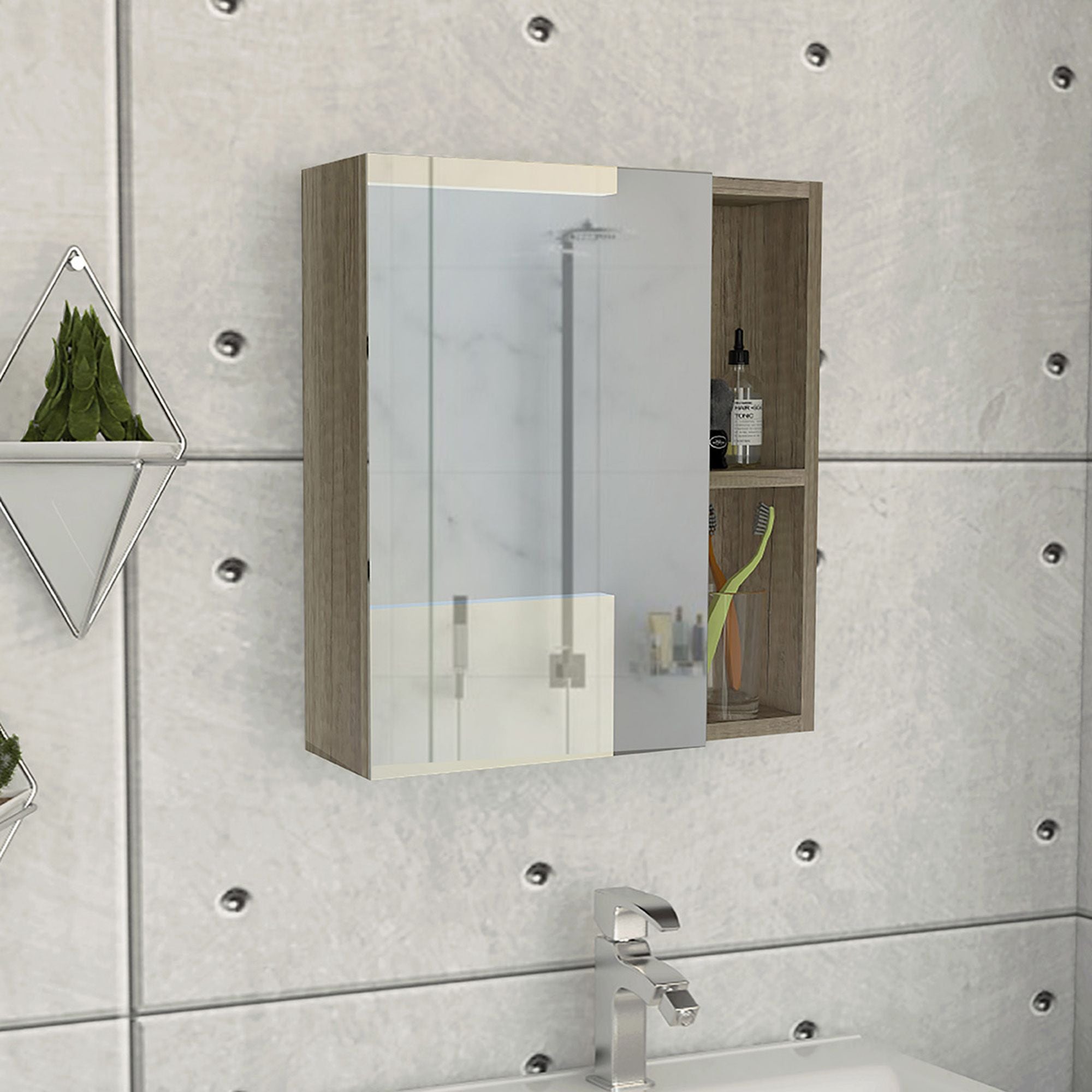 Whirlwind 1-Shelf Rectangle Medicine cabinet with Mirror Light Oak(D0102H76X9P)