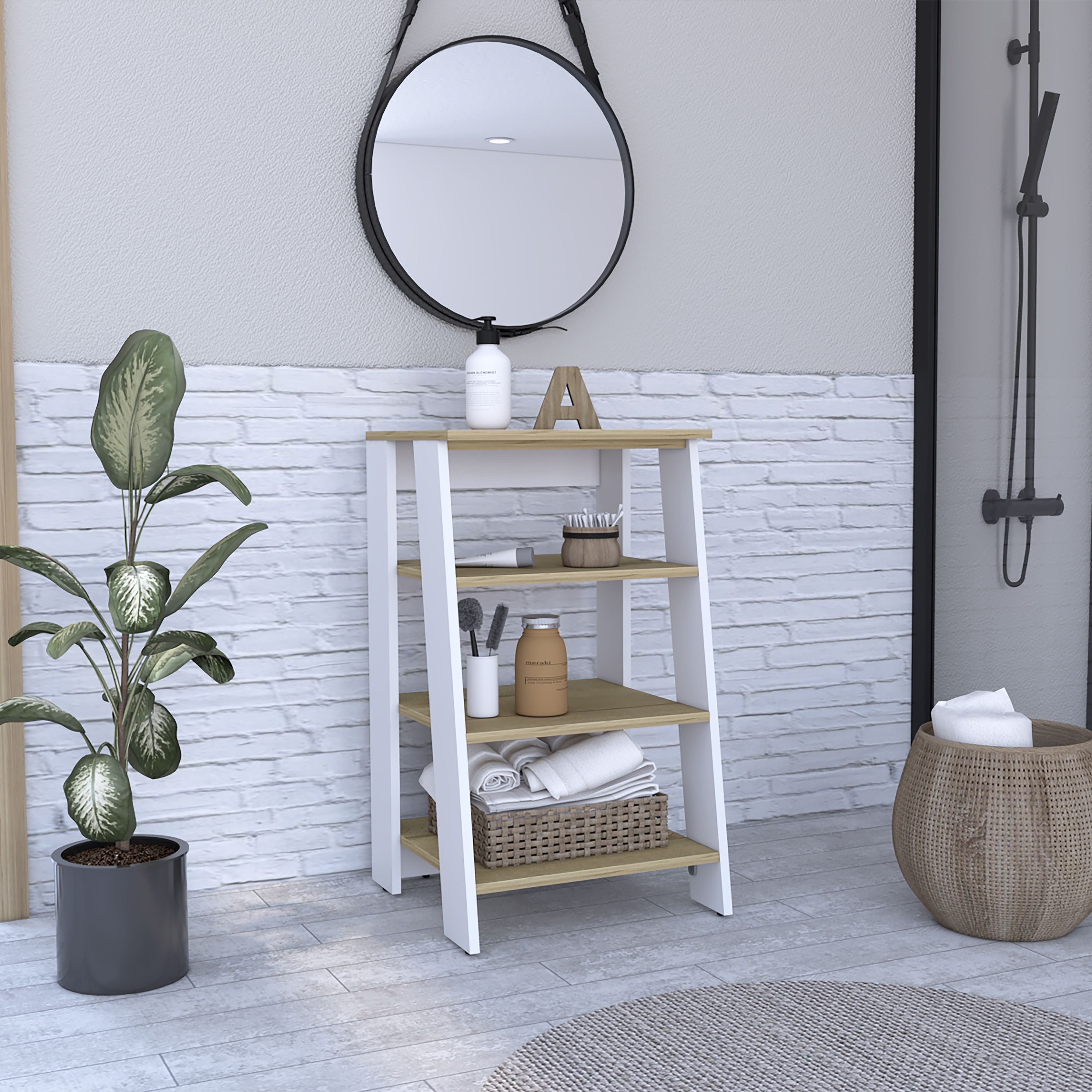 Nashua 4-Shelf Linen cabinet Light Oak and White(D0102H76XDJ)