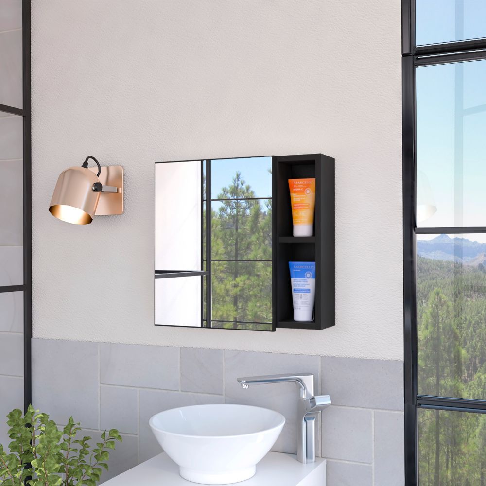 Myrick 2-Shelf Medicine cabinet with Mirror Black Wengue(D0102H76XL6)
