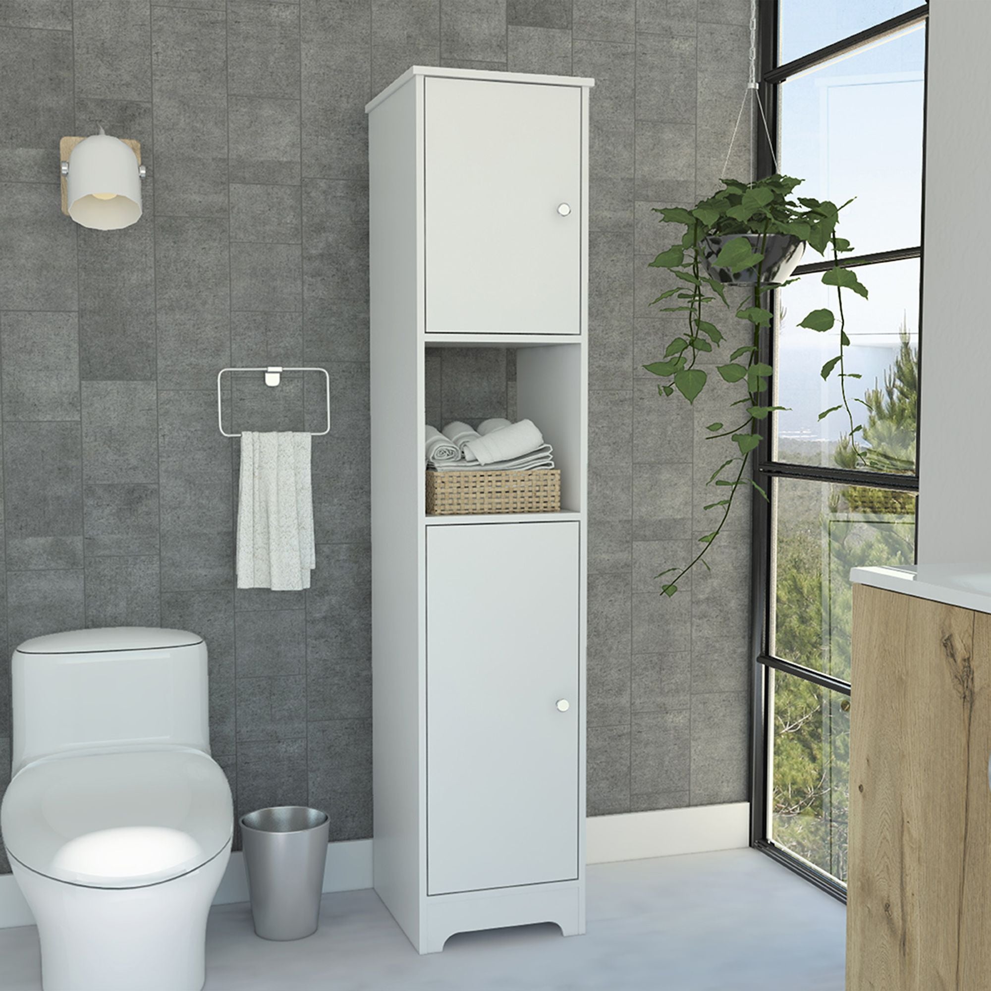 Brighton 1-Shelf Linen cabinet White(D0102H76XPT)