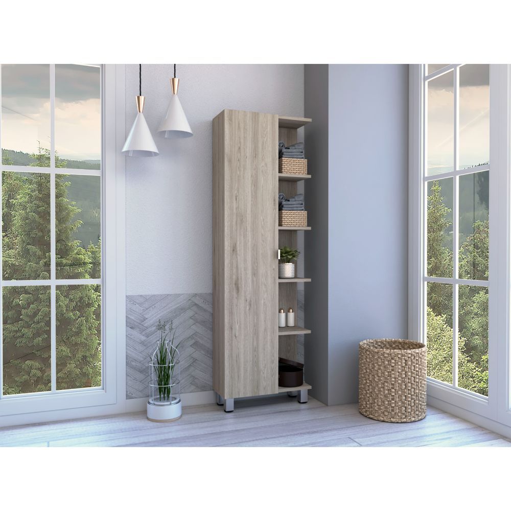 Portland 5-Shelf Linen cabinet Light grey(D0102H76XR6)