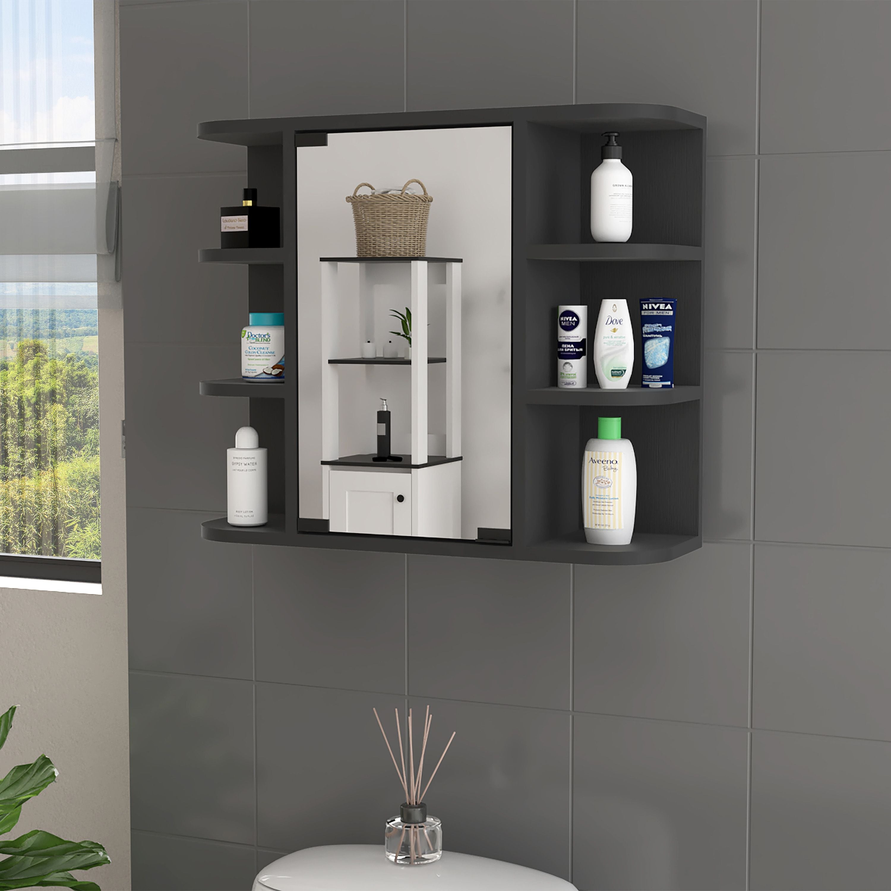Roseburg 6-Shelf Medicine cabinet with Mirorr Black Wengue(D0102H76XT8)