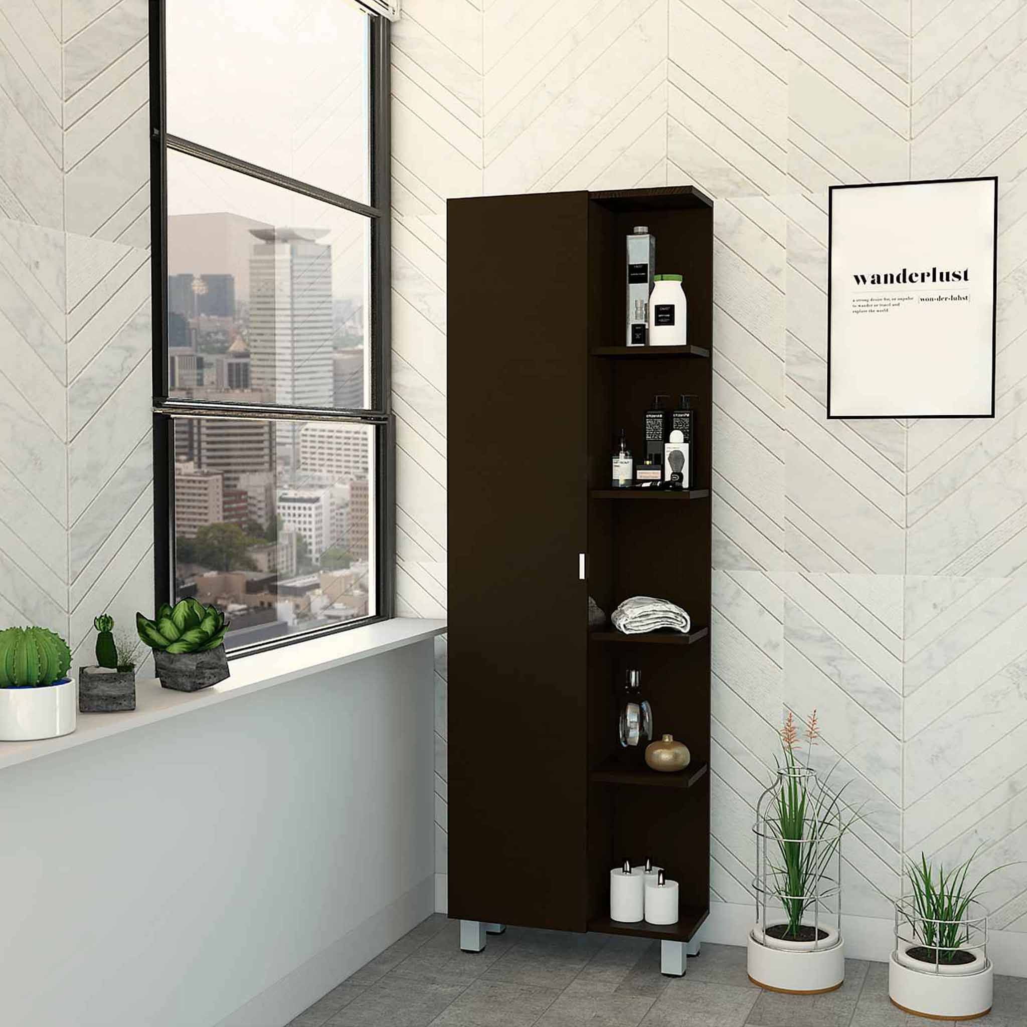 Portland 5-Shelf Tall cabinet Black Wengue(D0102H76XXJ)