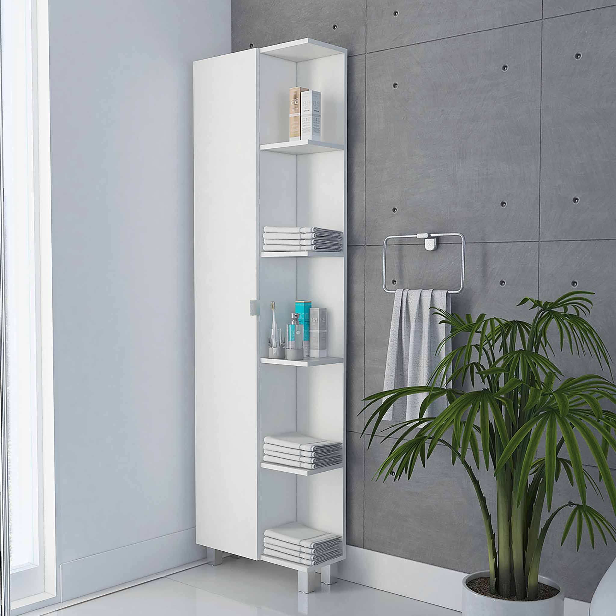 Portland 5-Shelf Linen cabinet White(D0102H76XY6)
