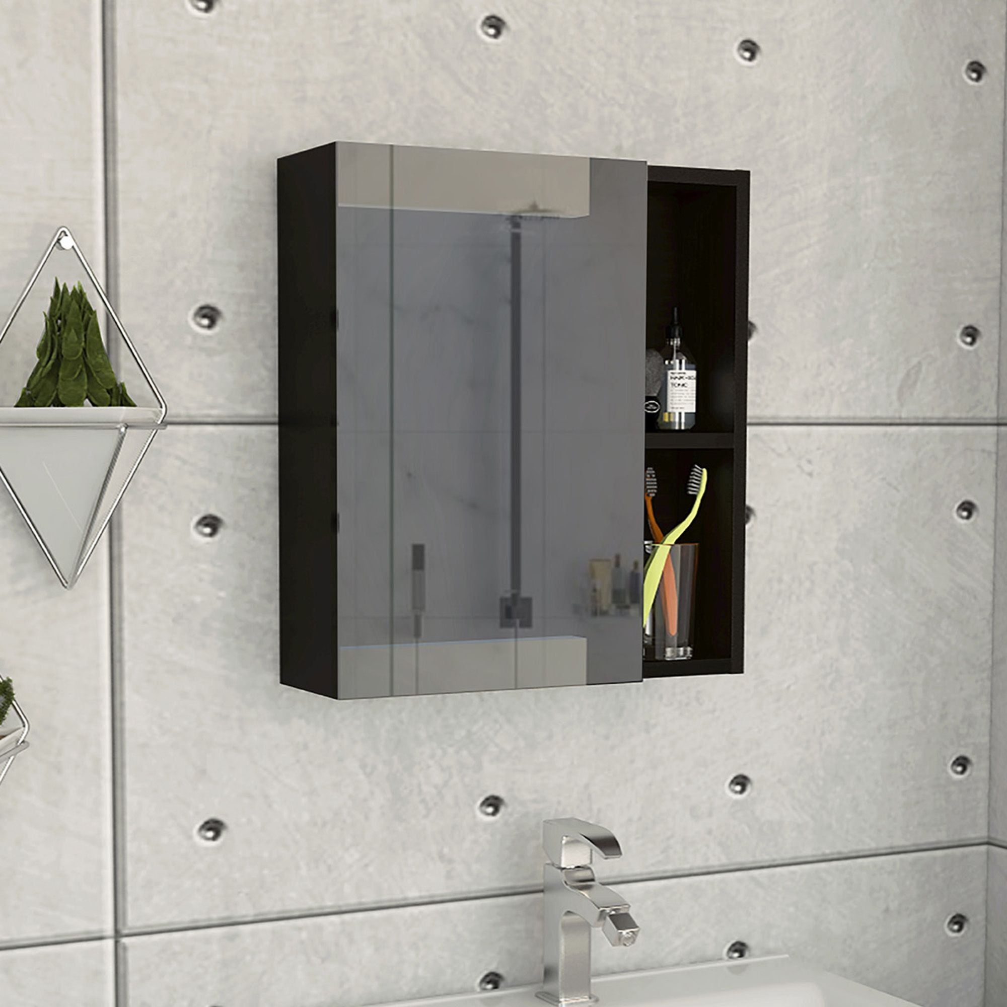 Whirlwind 1-Shelf Rectangle Medicine cabinet with Mirror Black Wengue(D0102H7NWSX)