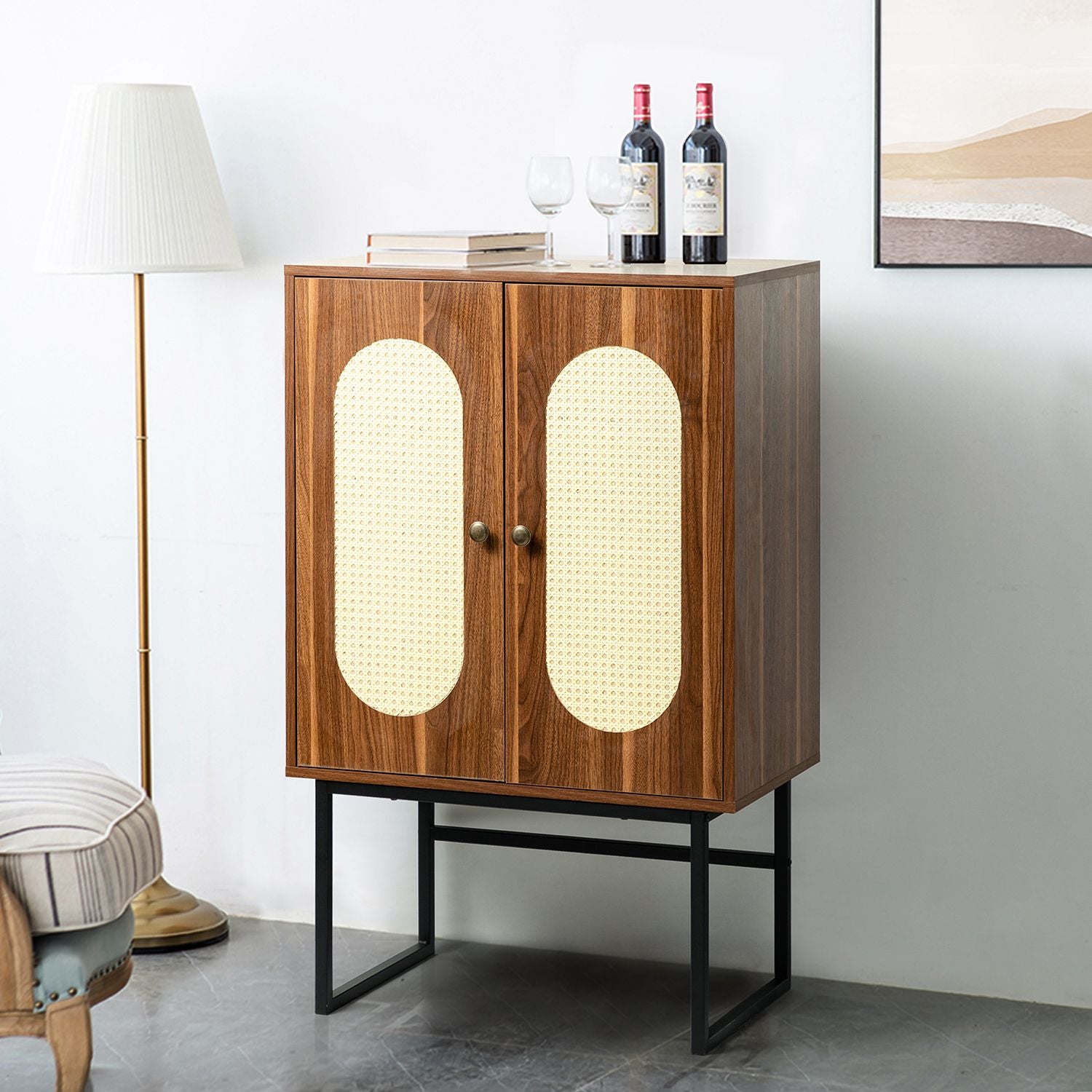 Epaphus 2-Door Accent cabinet with interior shelves and Black Metal Base(D0102H7VL4J)