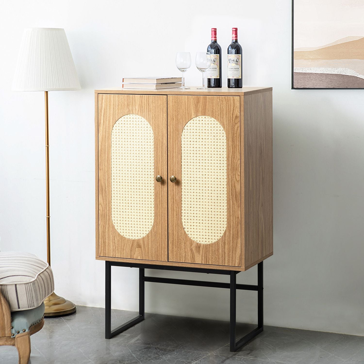 Epaphus 2-Door Accent cabinet with interior shelves and Black Metal Base(D0102H7VLBT)