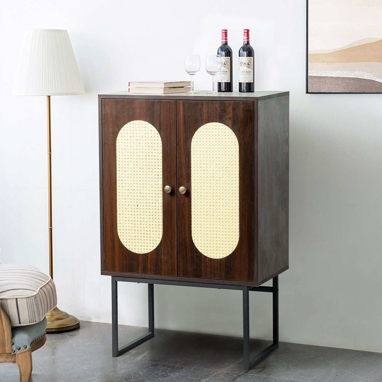 Epaphus 2-Door Accent cabinet with interior shelves and Black Metal Base(D0102H7VLK8)