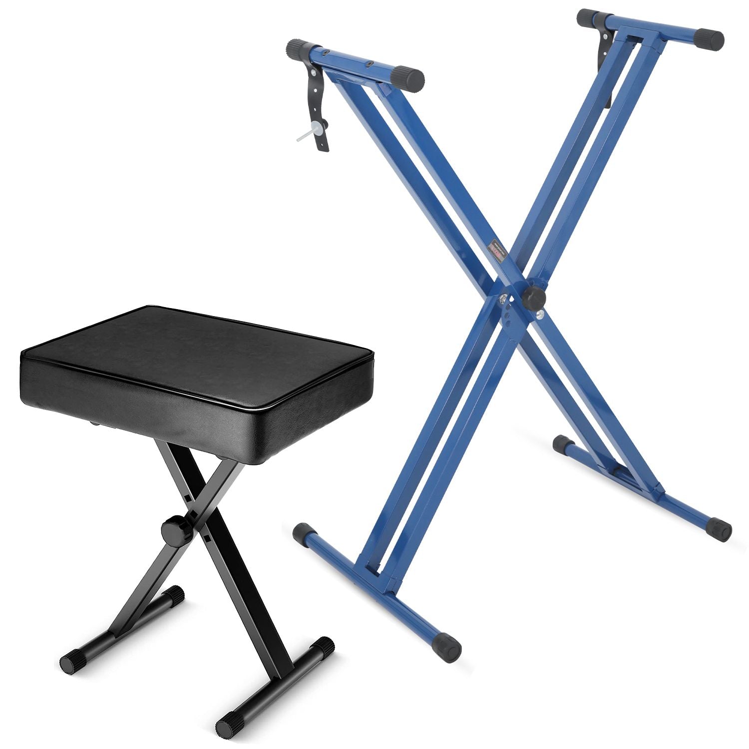 5 Core Keyboard Stand Double X Style Piano Riser Adjustable Holder + Keyboard Stool Thick Padded Piano Bench   Ks 2X Blu+Kbb Blk