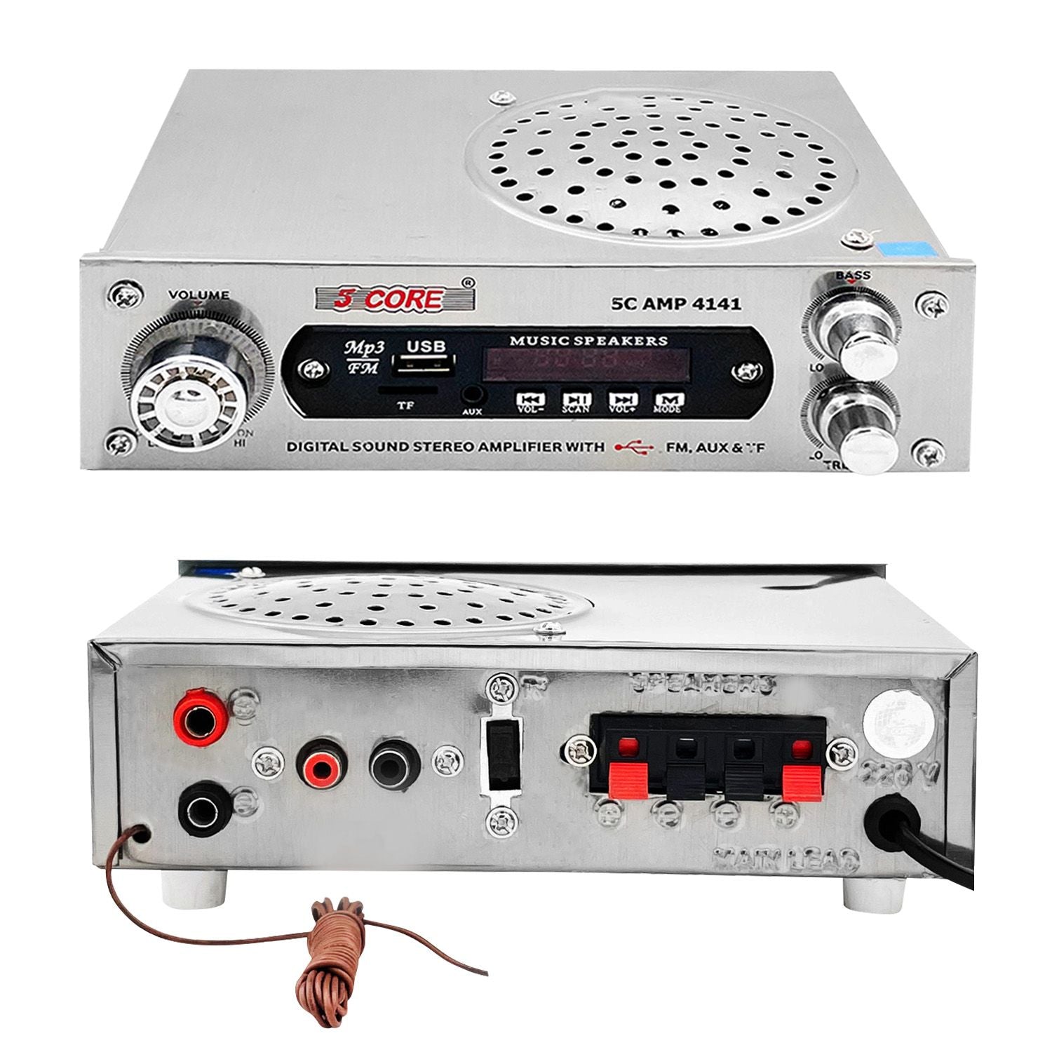 5 Core Amplifier Home Audio 400W in-Built Speaker Mini Stereo Dual Channel LCD Display TF AUX USB : AMP 4141