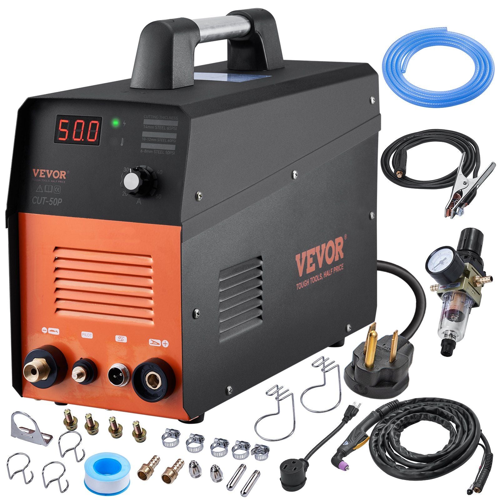 VEVOR Plasma Cutter, 50Amp, Non-Touch Pilot Arc Air Cutting Machine with Torch, 110V/220V Dual Voltage AC IGBT Inverter Metal Cu