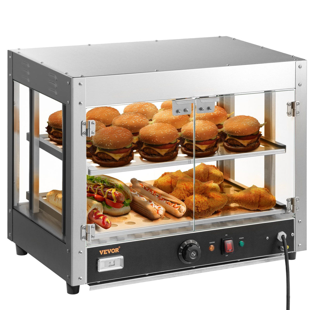 Vevor 2 Tier Commercial Food Warmer Countertop Pizza Cabinet With Water Tray