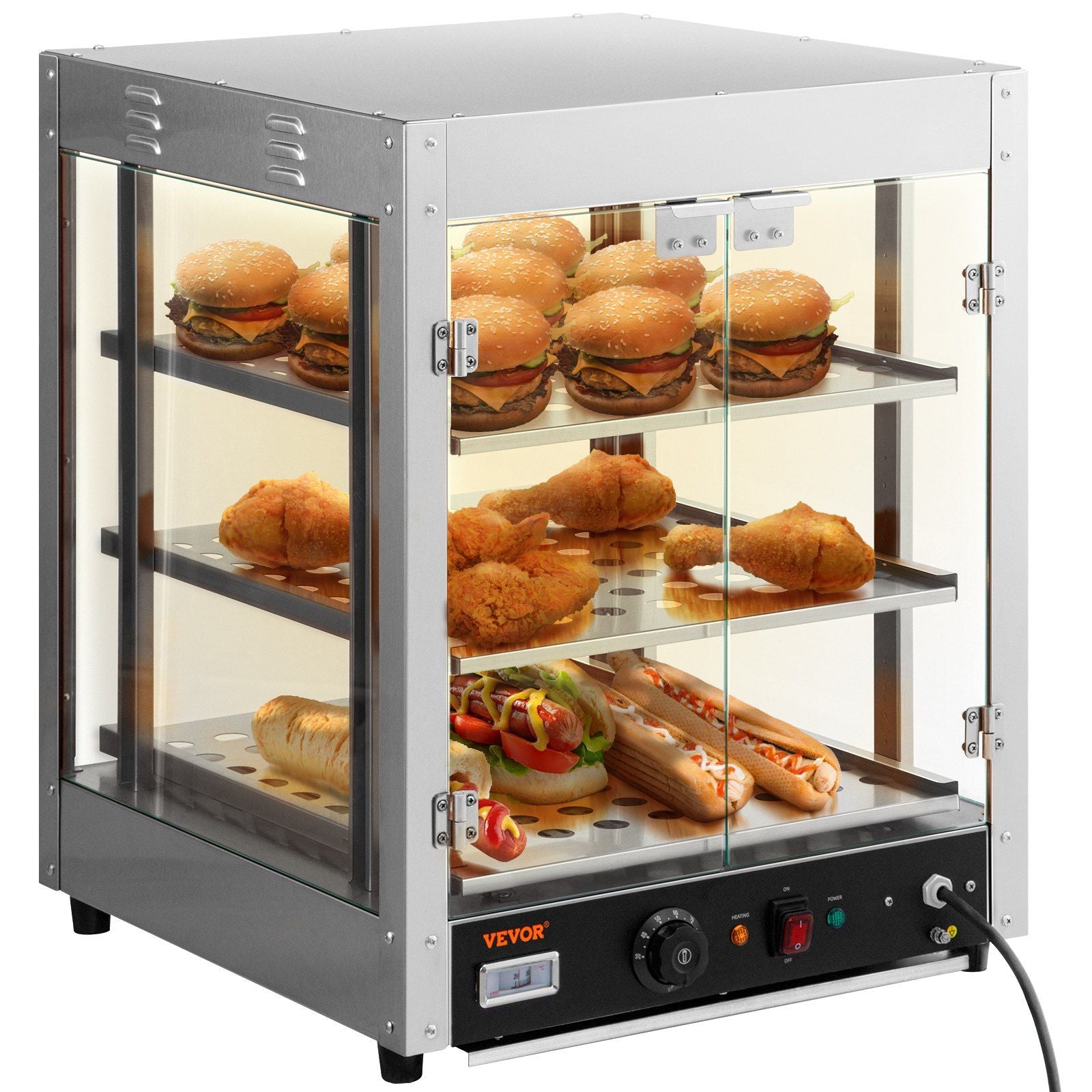 Vevor 3 Tier Commercial Food Warmer Countertop Pizza Cabinet With Water Tray