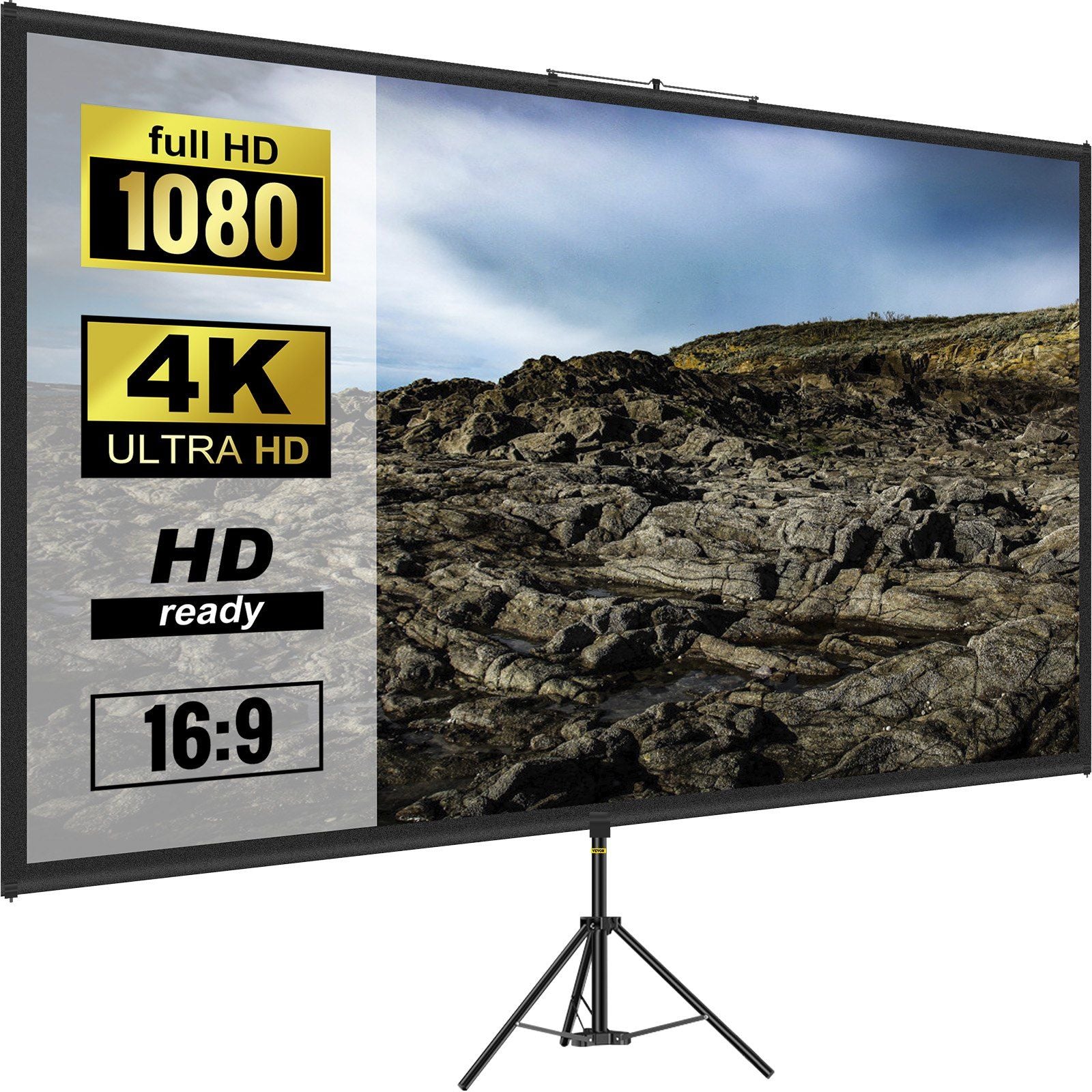 VEVOR Tripod Projector Screen with Stand 80 inch 16:9 4K HD Projection Screen Stand Wrinkle-Free Height Adjustable Portable Scre