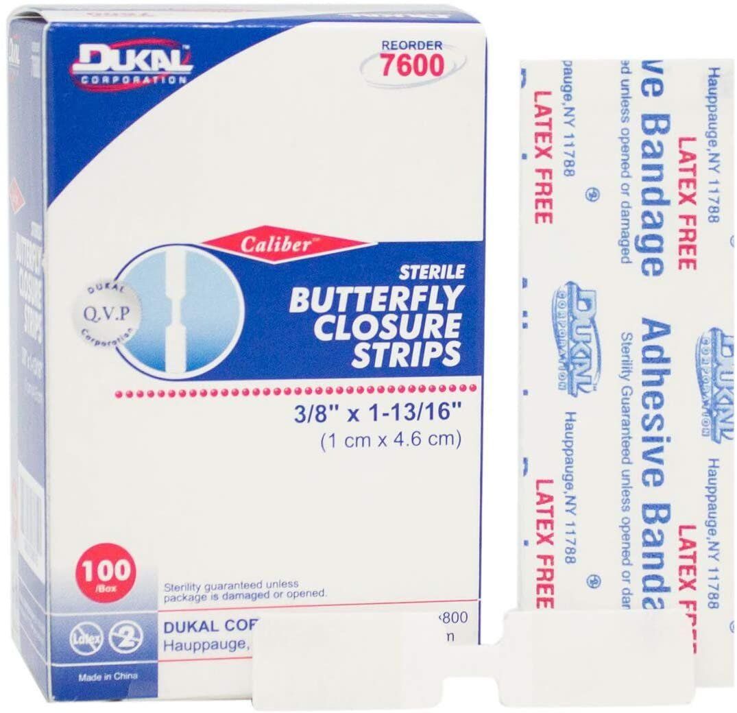 Dukal Butterfly closure Strips Pack of 100 Adhesive Wound closure Bandages Sterile Bandages for Wound Protection Single use Indi