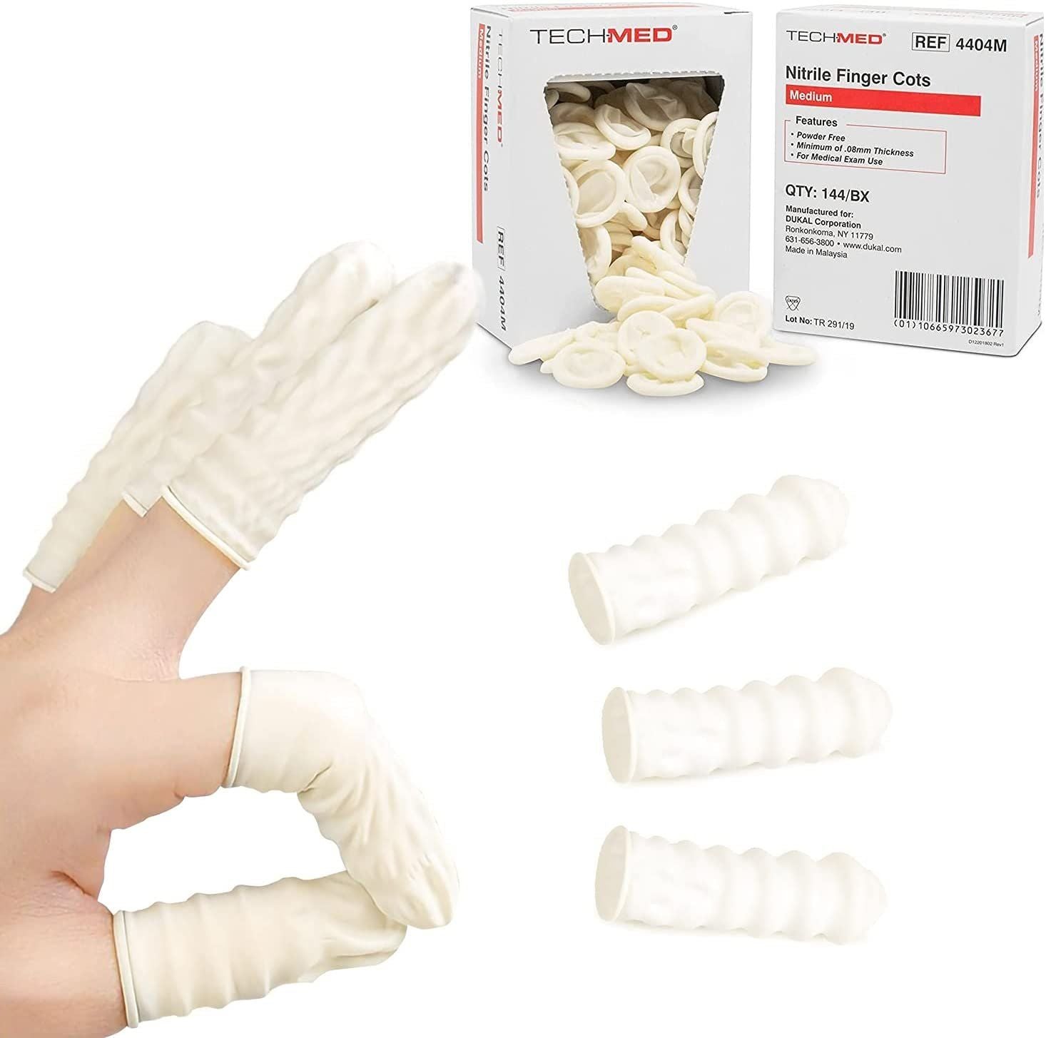 Dukal Nitrile Finger cots Box of 144 Pre-rolled Ribbed Finger cots Disposable Medium Fingertips Protector Finger gloves Non-Powd