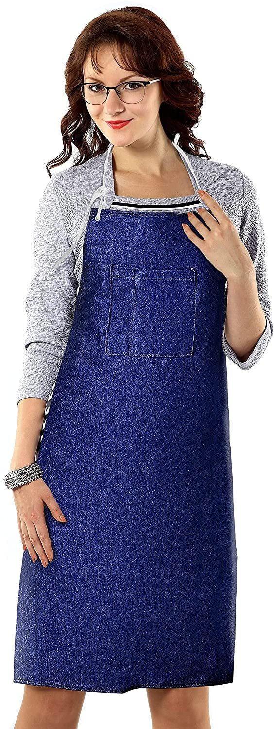 Denim Apron with Bib Pocket 28 X 36 Blue Denim Apron for Men and Women with Attached Ties Lightweight Denim Apron with Pockets R