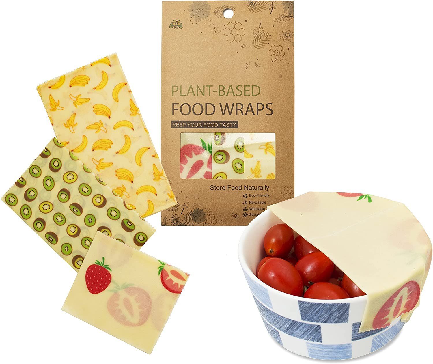 Beeswax Food Wraps Pack of 3 Assorted Organic Bee Wax Wrapping Blue Papers Reusable Set of Small Medium Big Natural cloth Wrappe